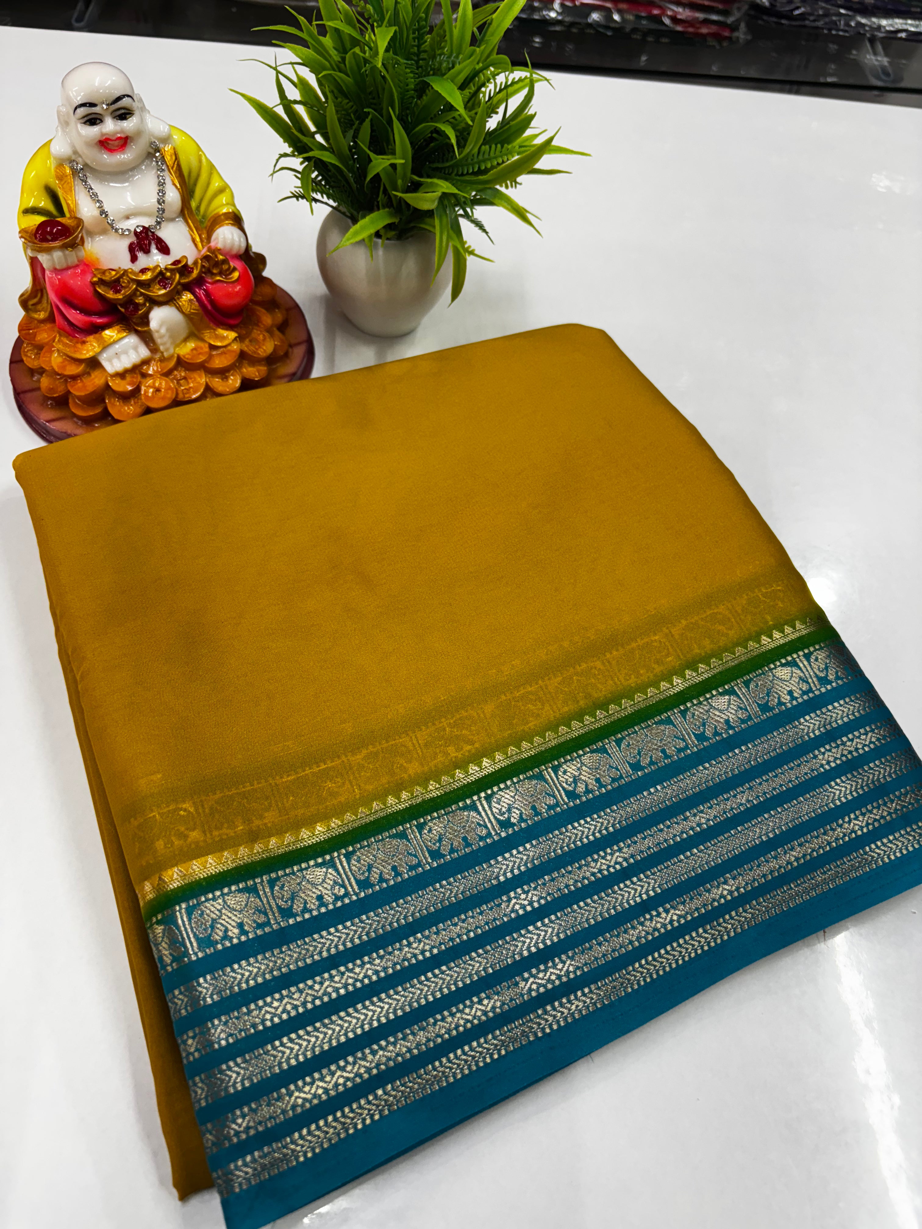 Mysore Crepe Silk Saree with Beautiful Elephant Border – By Padmavathi Silks and Sarees ✨