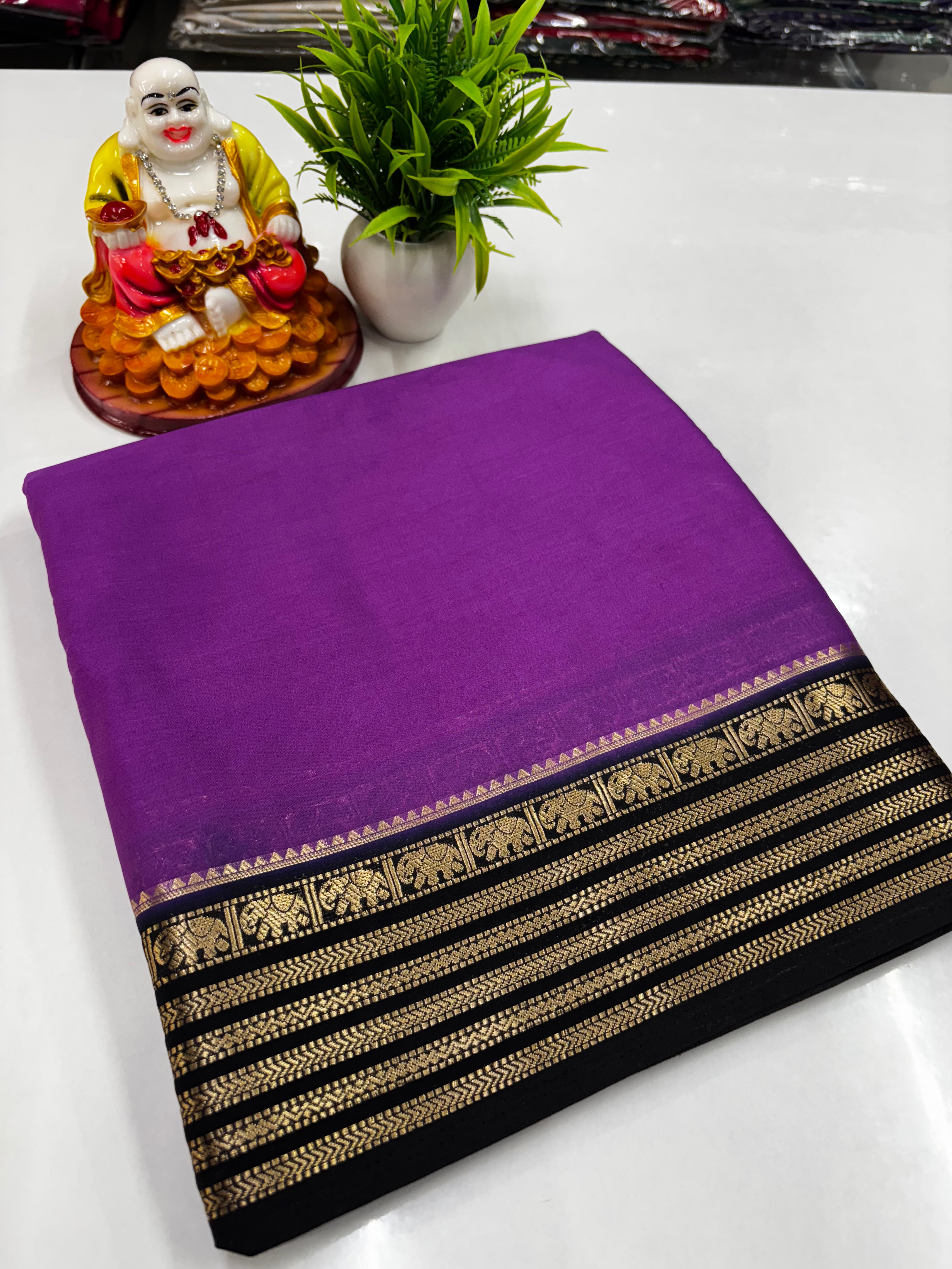Mysore Crepe Silk Saree with Beautiful Elephant Border – By Padmavathi Silks and Sarees ✨