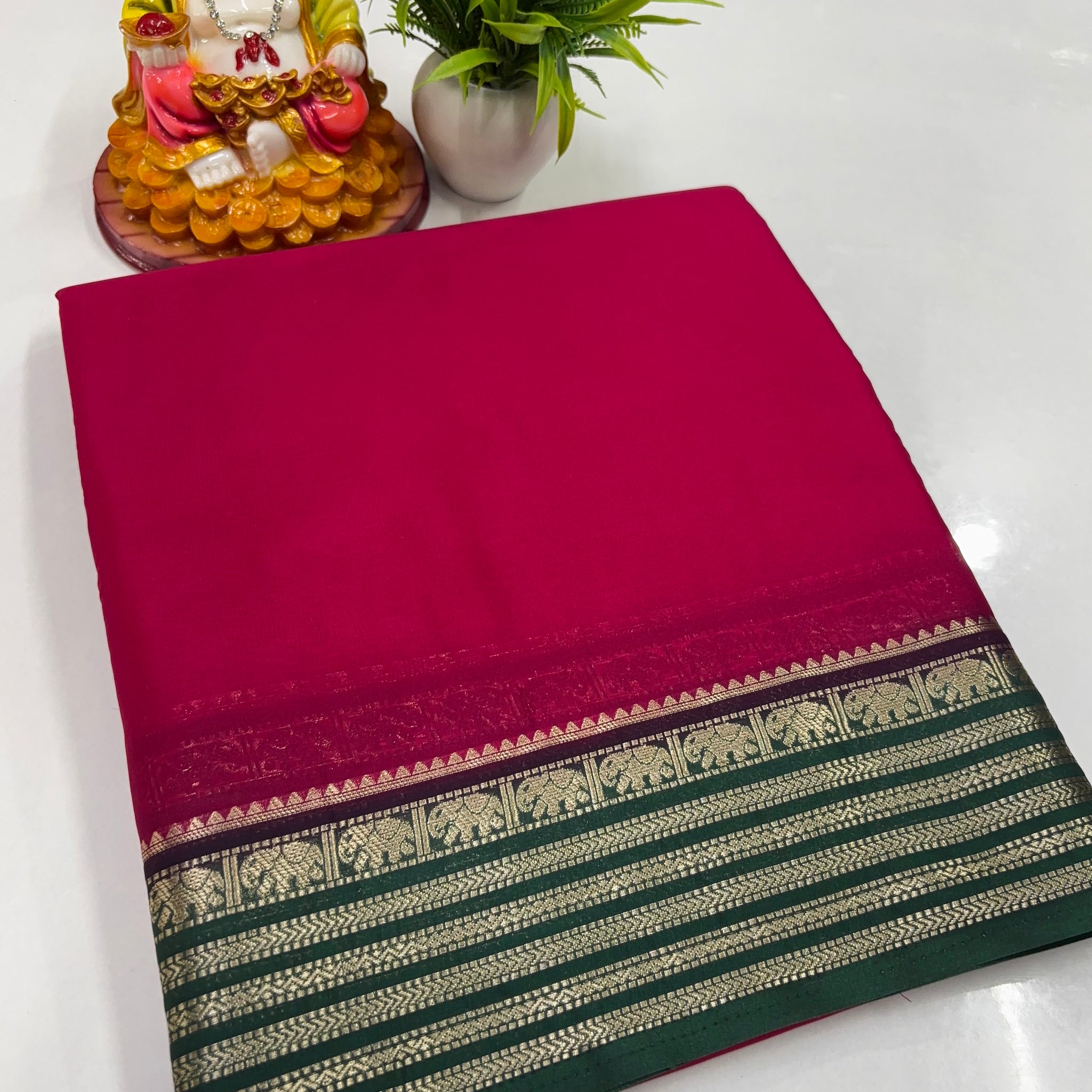 Mysore Crepe Silk Saree with Beautiful Elephant Border – By Padmavathi Silks and Sarees ✨