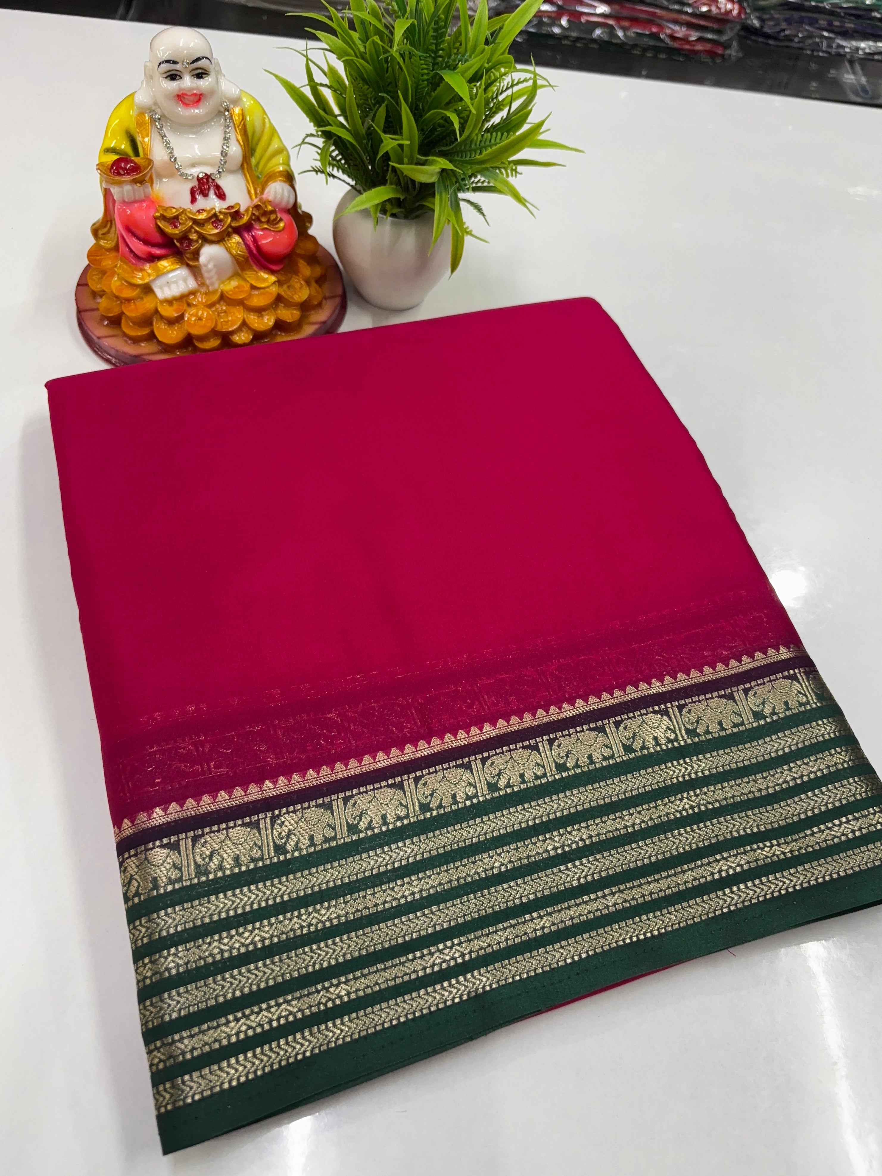 Mysore Crepe Silk Saree with Beautiful Elephant Border – By Padmavathi Silks and Sarees ✨
