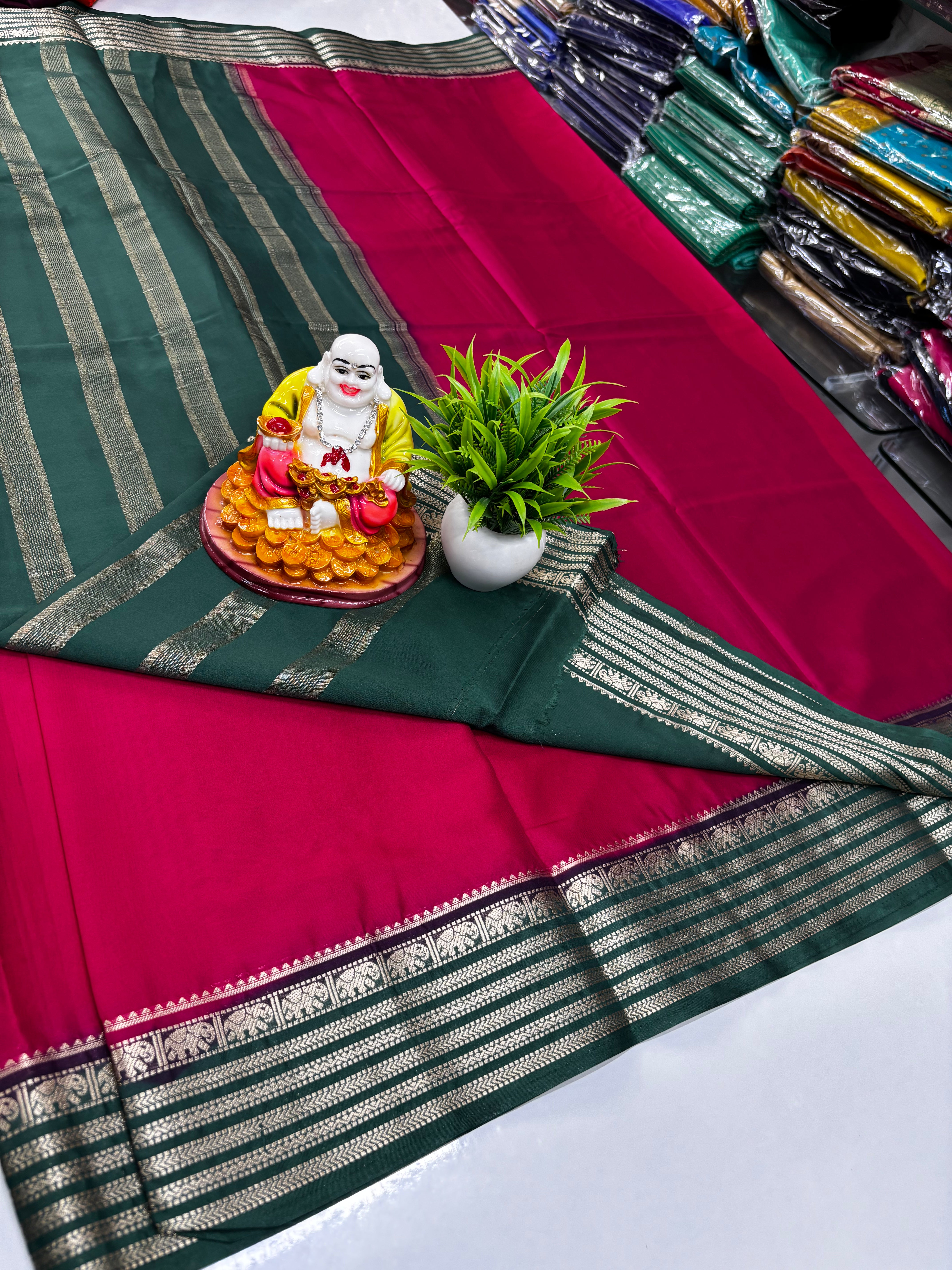 Mysore Crepe Silk Saree with Beautiful Elephant Border – By Padmavathi Silks and Sarees ✨