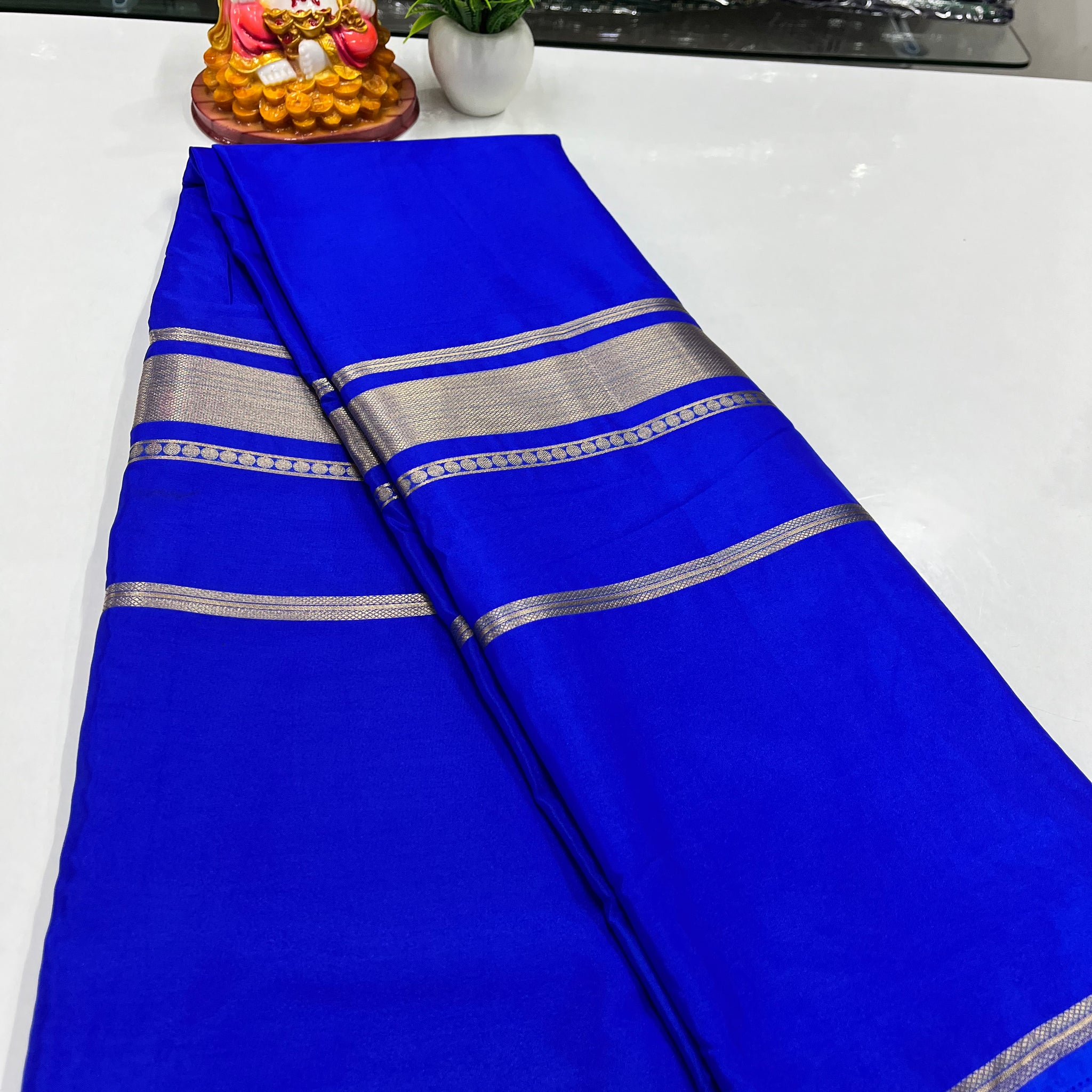 Premium Semi Mysore Crepe Silk Saree with Golden Zari Weaving – Padmavathi Silks and Sarees