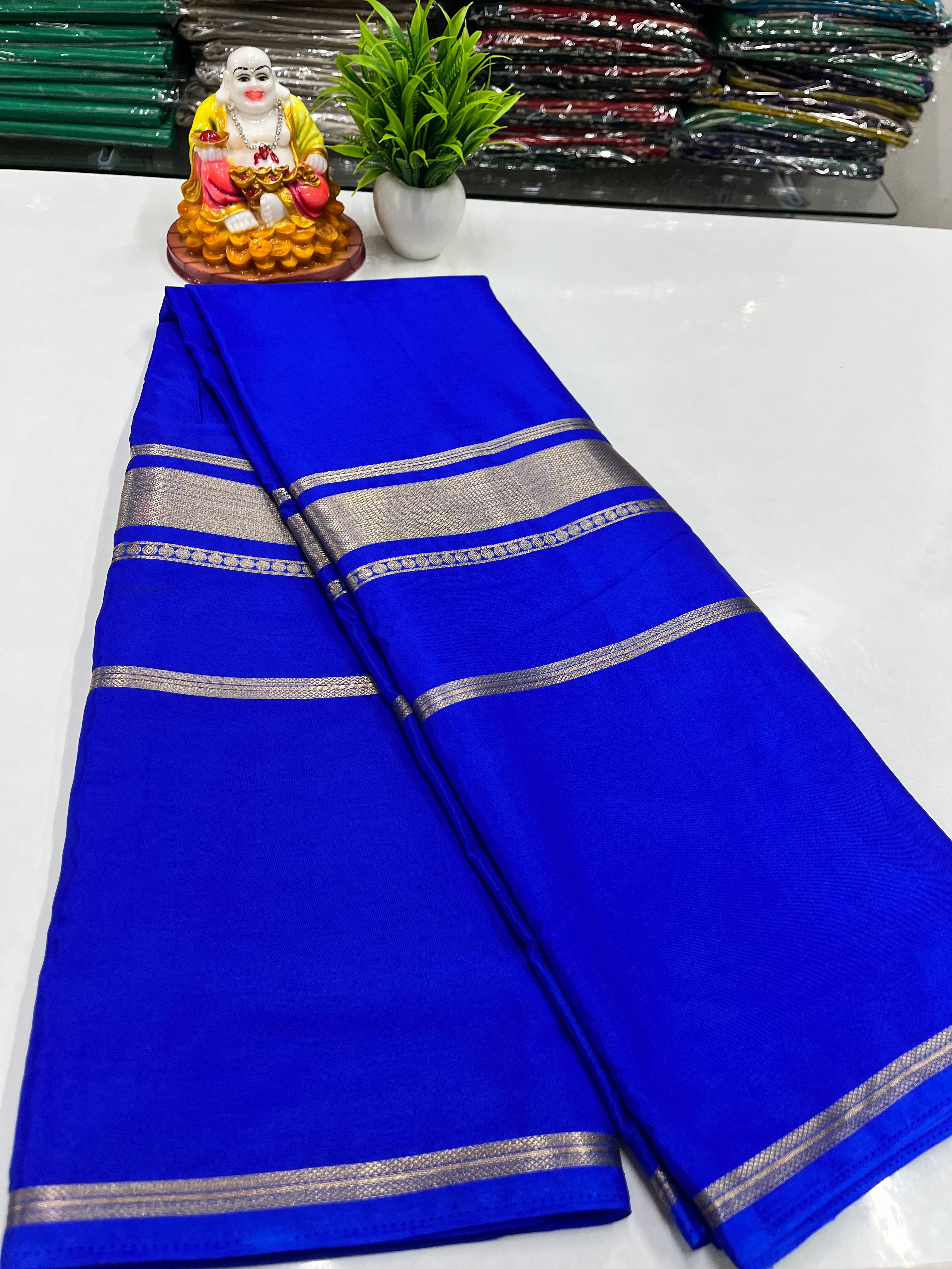 Premium Semi Mysore Crepe Silk Saree with Golden Zari Weaving – Padmavathi Silks and Sarees