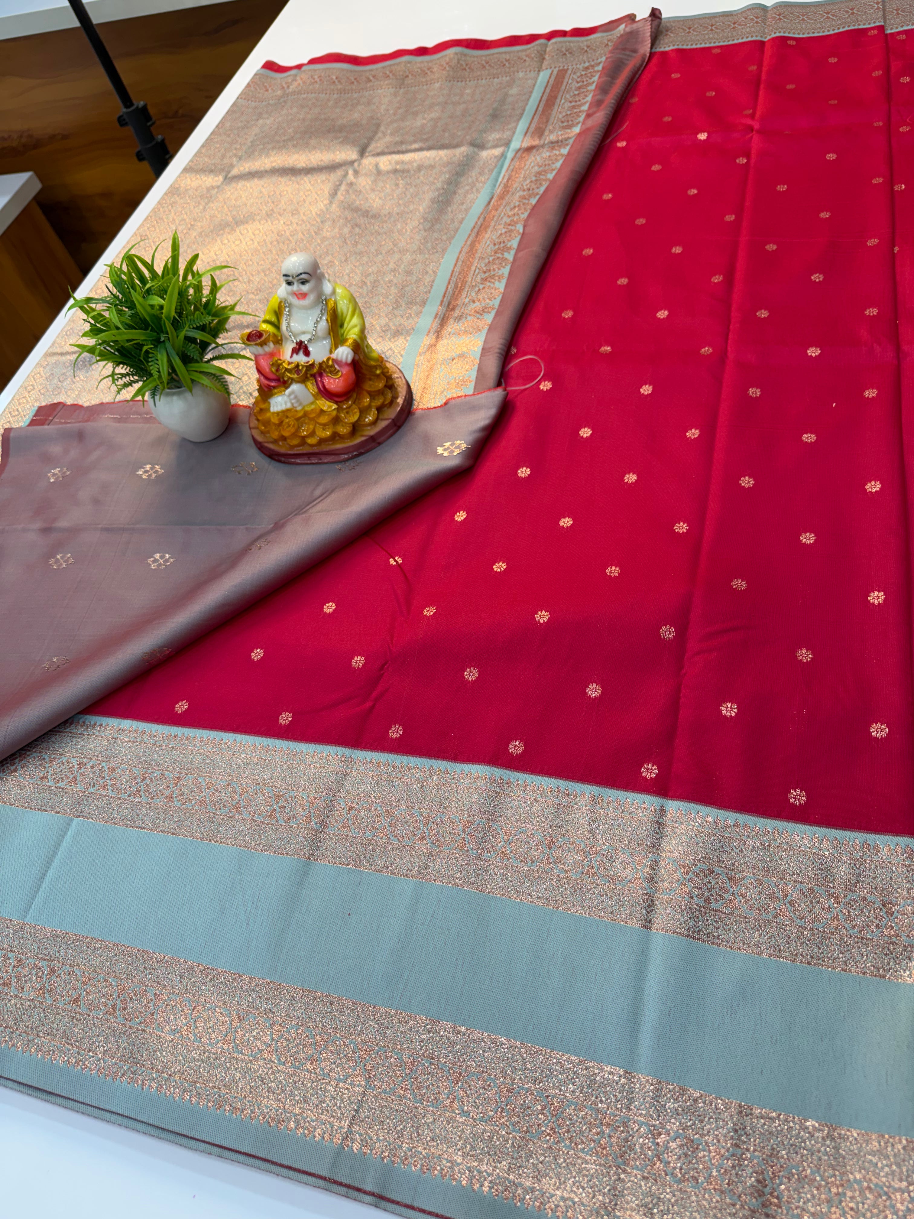 Semi Silk Saree with Buttas & Bentex Border