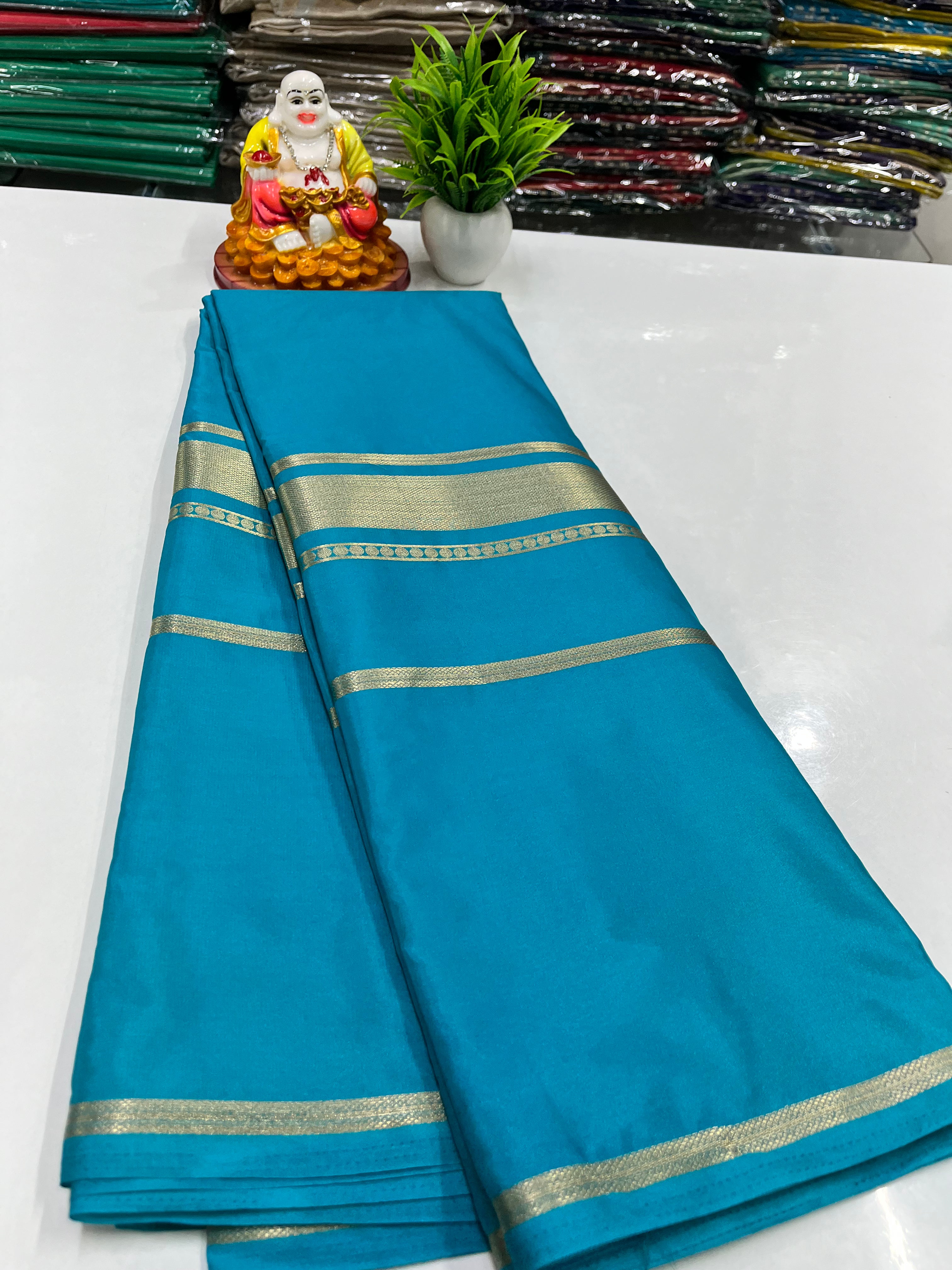 Premium Semi Mysore Crepe Silk Saree with Golden Zari Weaving – Padmavathi Silks and Sarees
