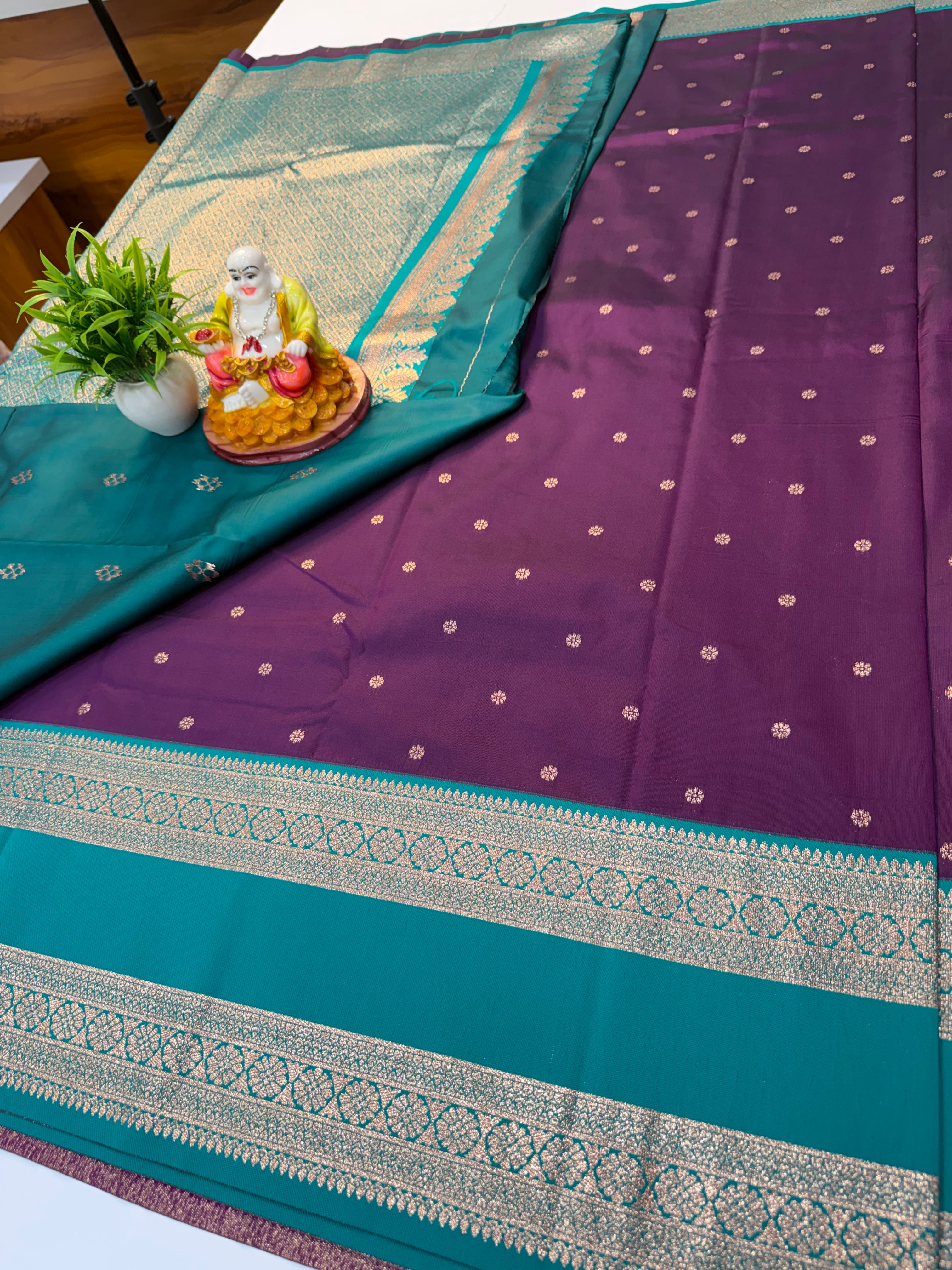 Semi Silk Saree with Buttas & Bentex Border
