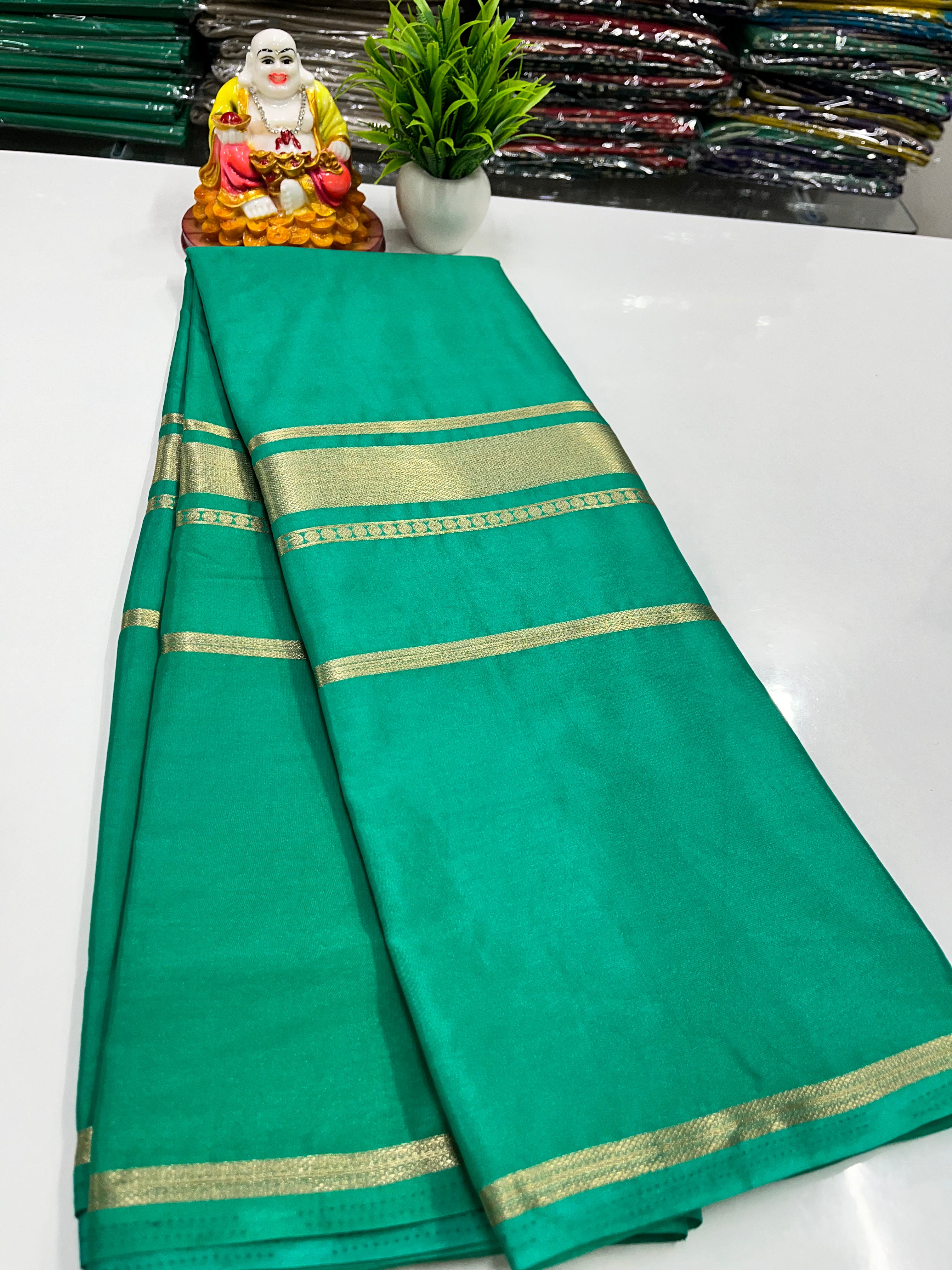 Premium Semi Mysore Crepe Silk Saree with Golden Zari Weaving – Padmavathi Silks and Sarees