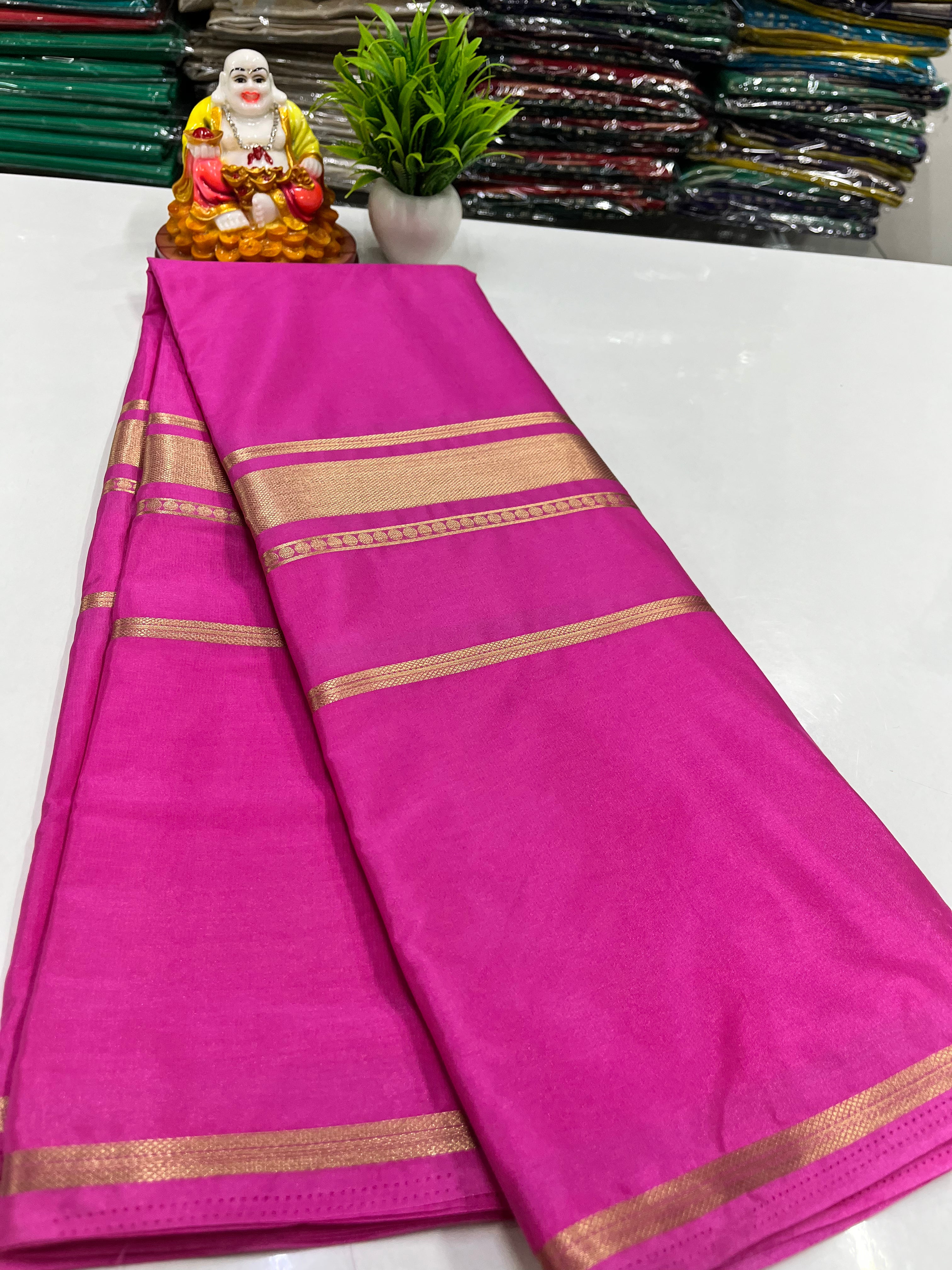 Premium Semi Mysore Crepe Silk Saree with Golden Zari Weaving – Padmavathi Silks and Sarees