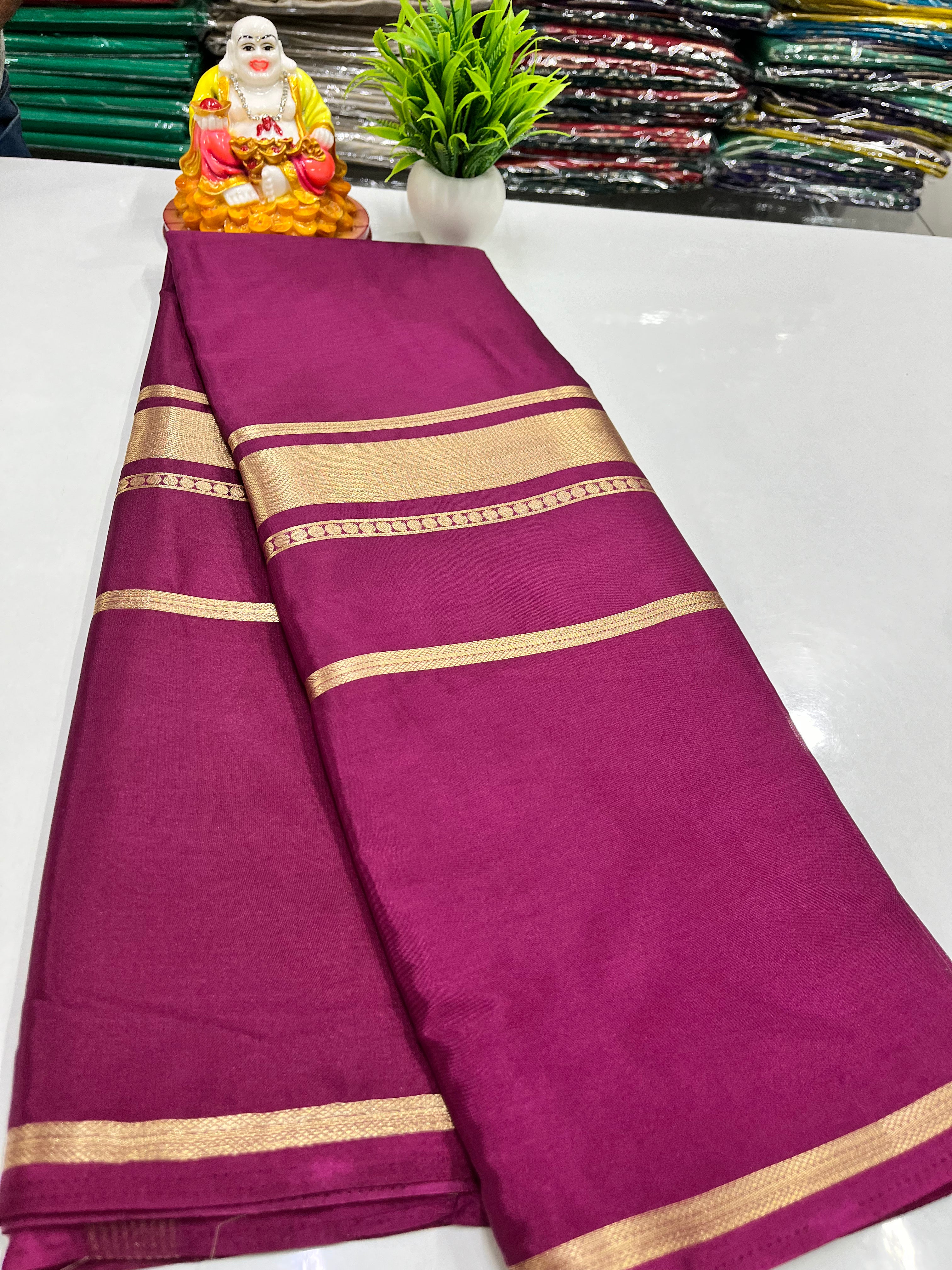 Premium Semi Mysore Crepe Silk Saree with Golden Zari Weaving – Padmavathi Silks and Sarees
