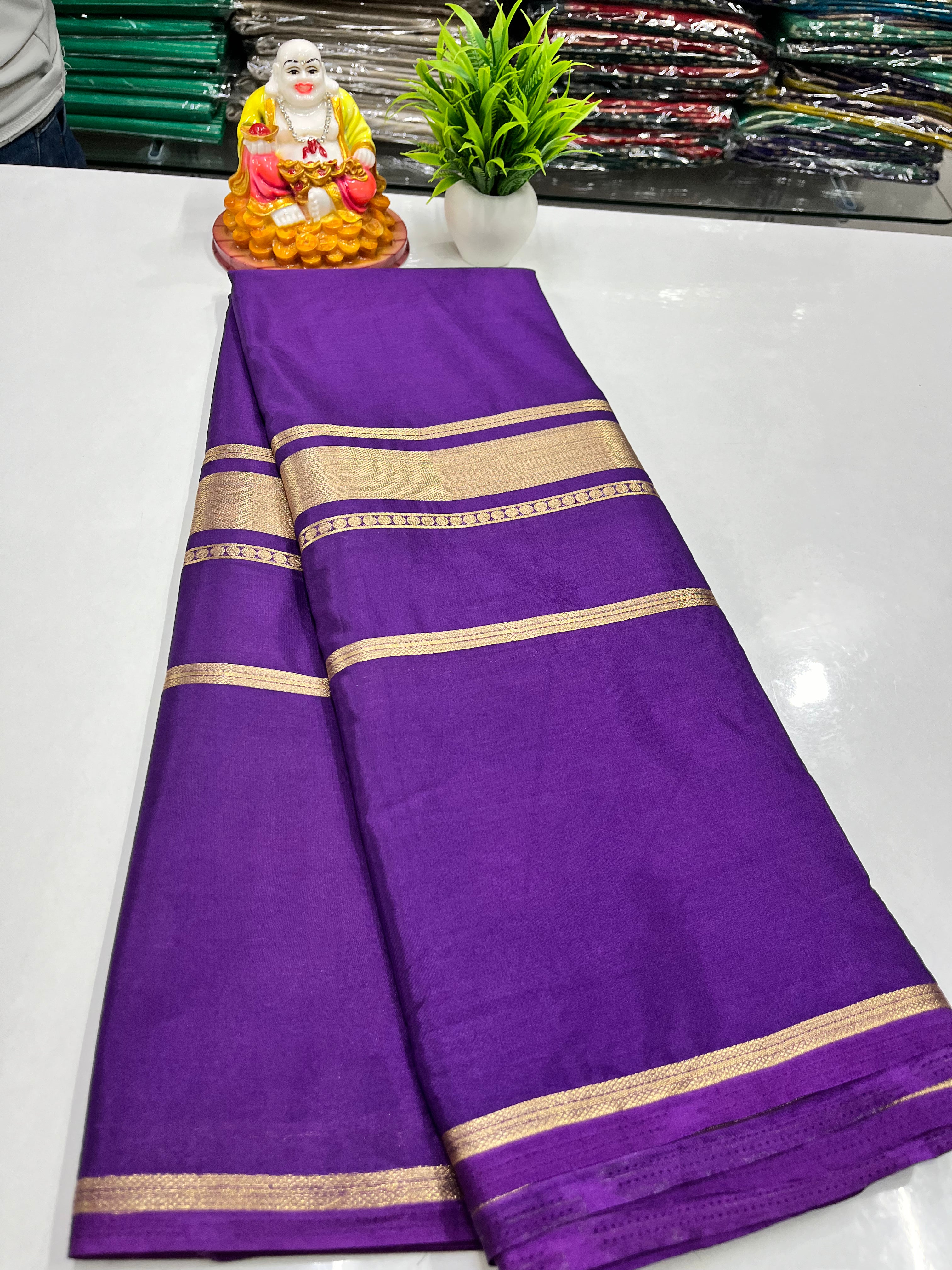 Premium Semi Mysore Crepe Silk Saree with Golden Zari Weaving – Padmavathi Silks and Sarees