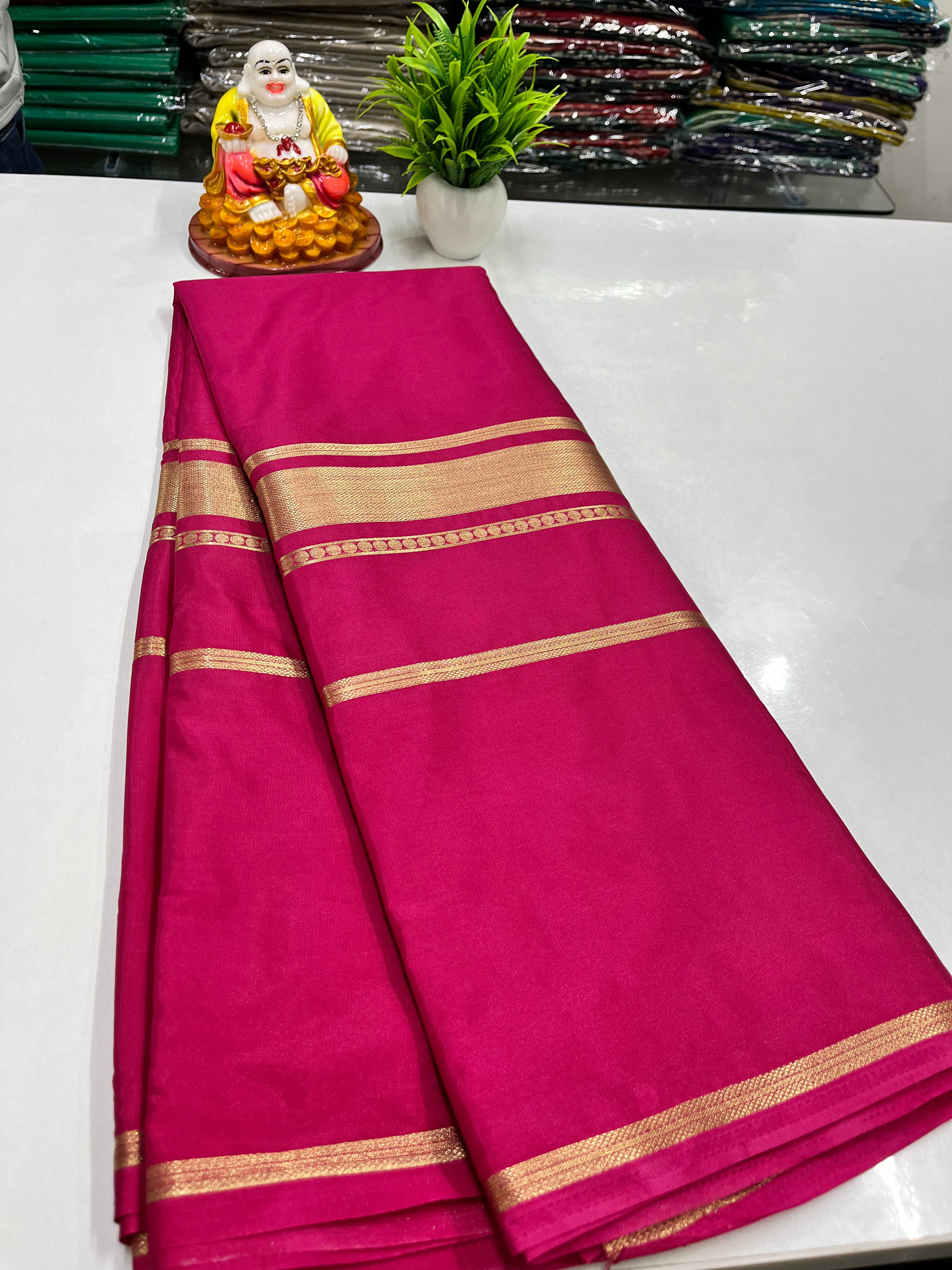 Premium Semi Mysore Crepe Silk Saree with Golden Zari Weaving – Padmavathi Silks and Sarees