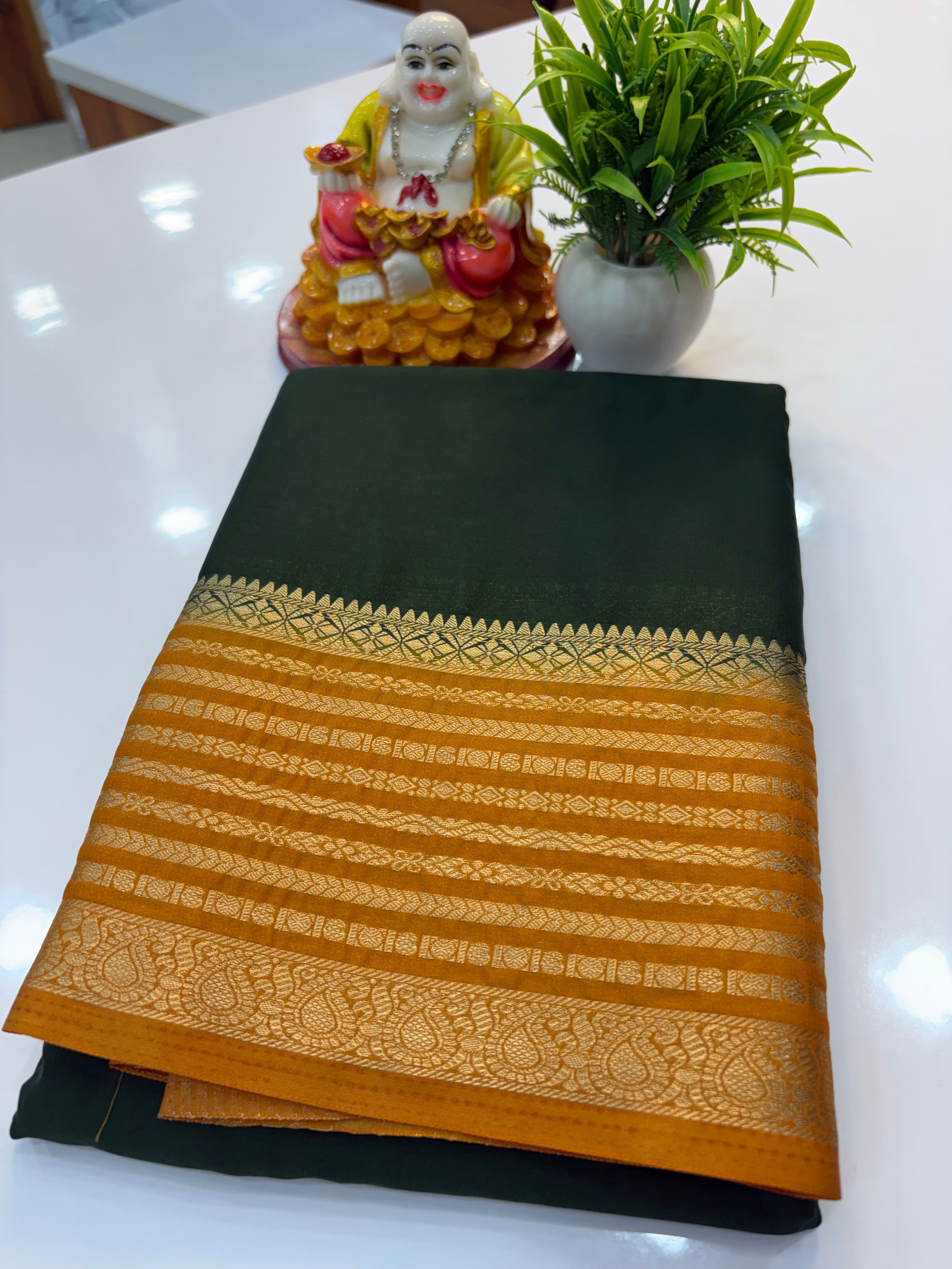 Mysore Crepe Silk Saree with Contrast Border &amp; Pallu
