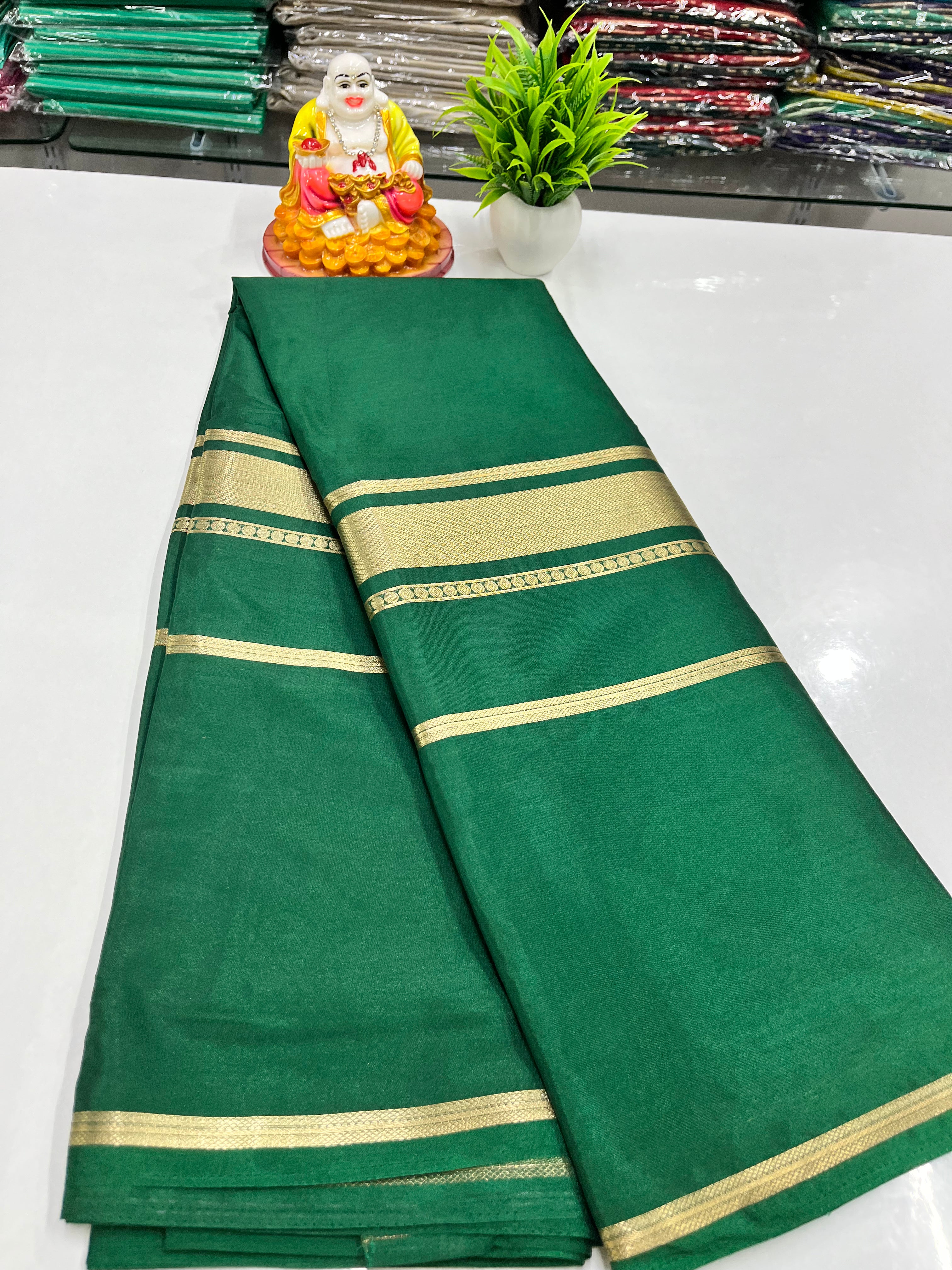 Premium Semi Mysore Crepe Silk Saree with Golden Zari Weaving – Padmavathi Silks and Sarees