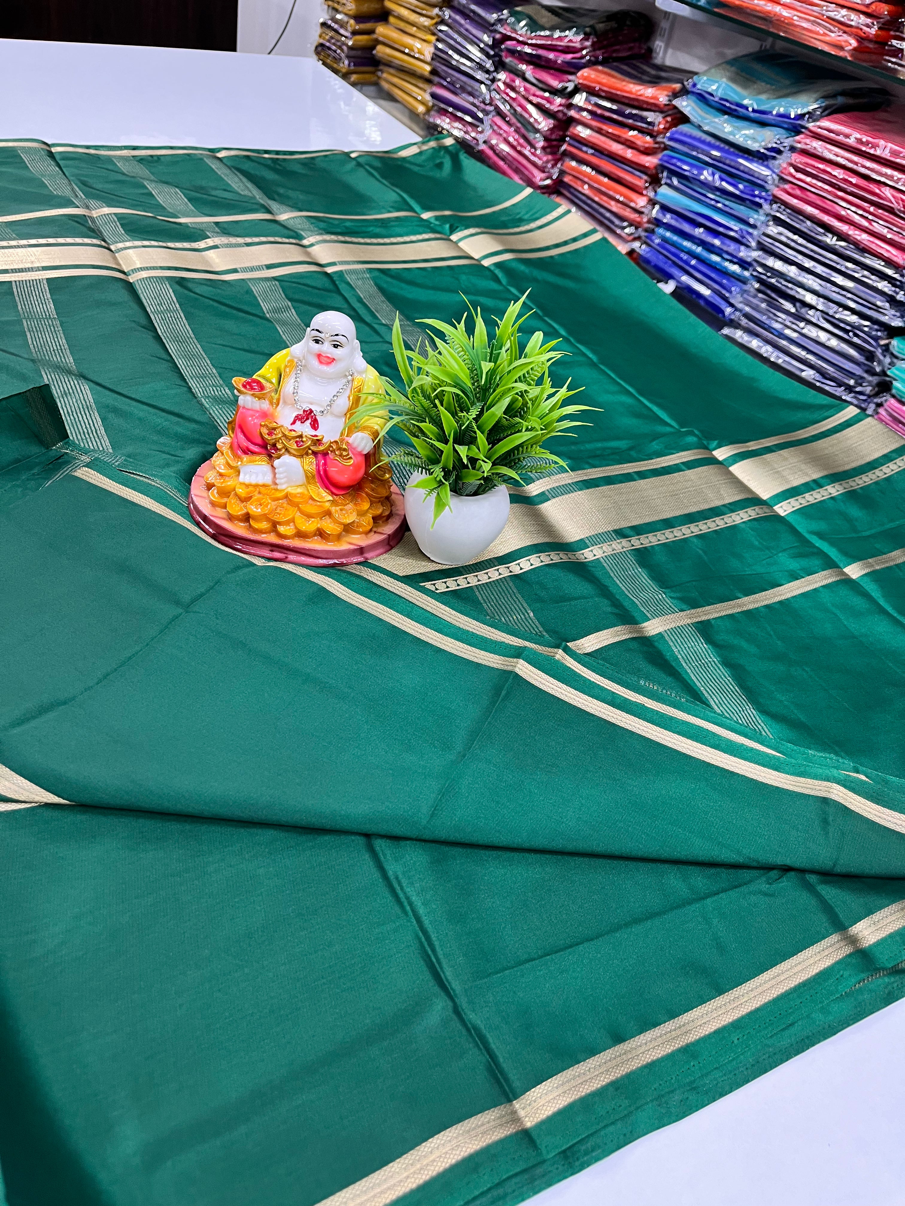 Premium Semi Mysore Crepe Silk Saree with Golden Zari Weaving – Padmavathi Silks and Sarees