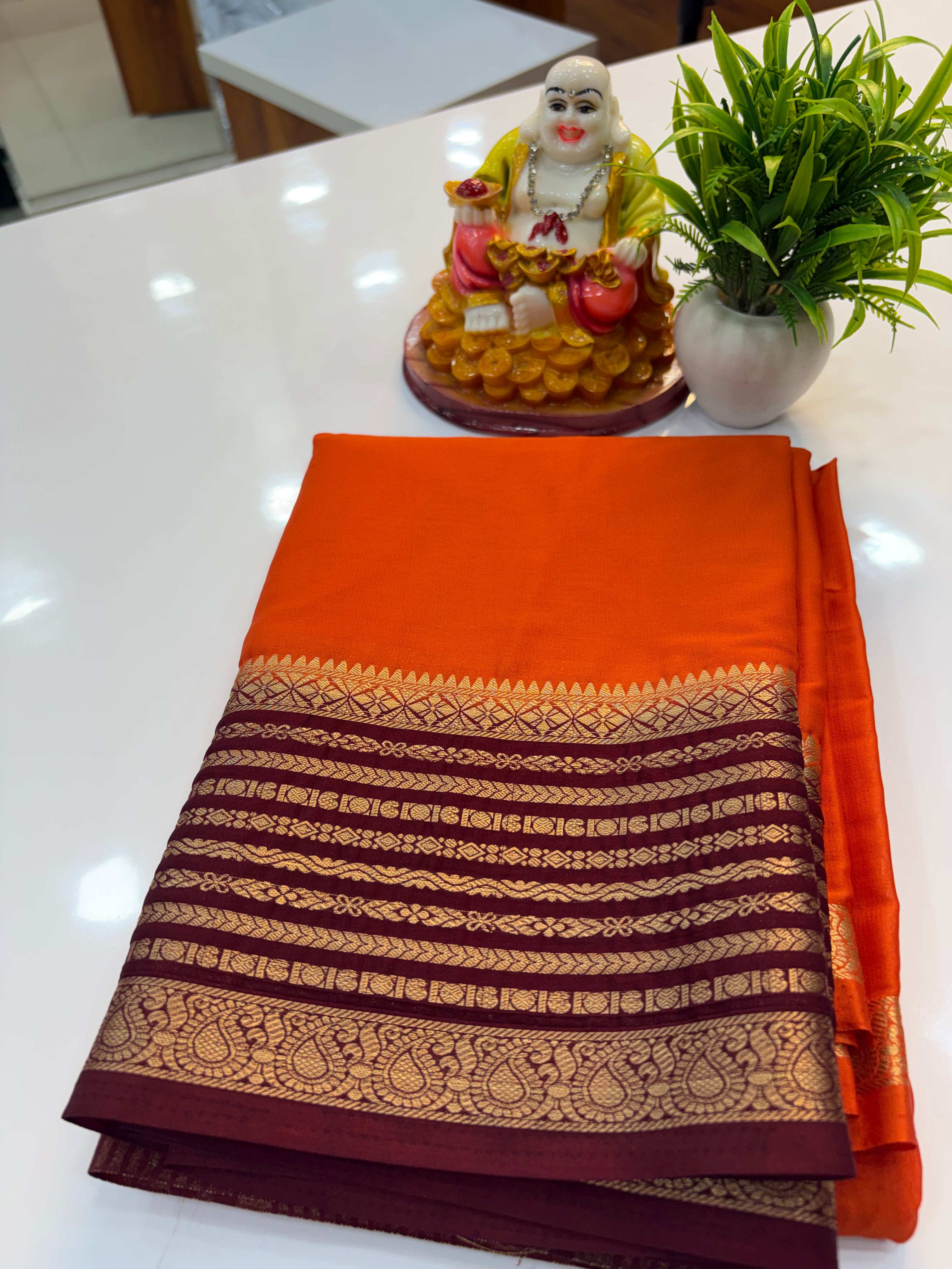 Mysore Crepe Silk Saree with Contrast Border &amp; Pallu
