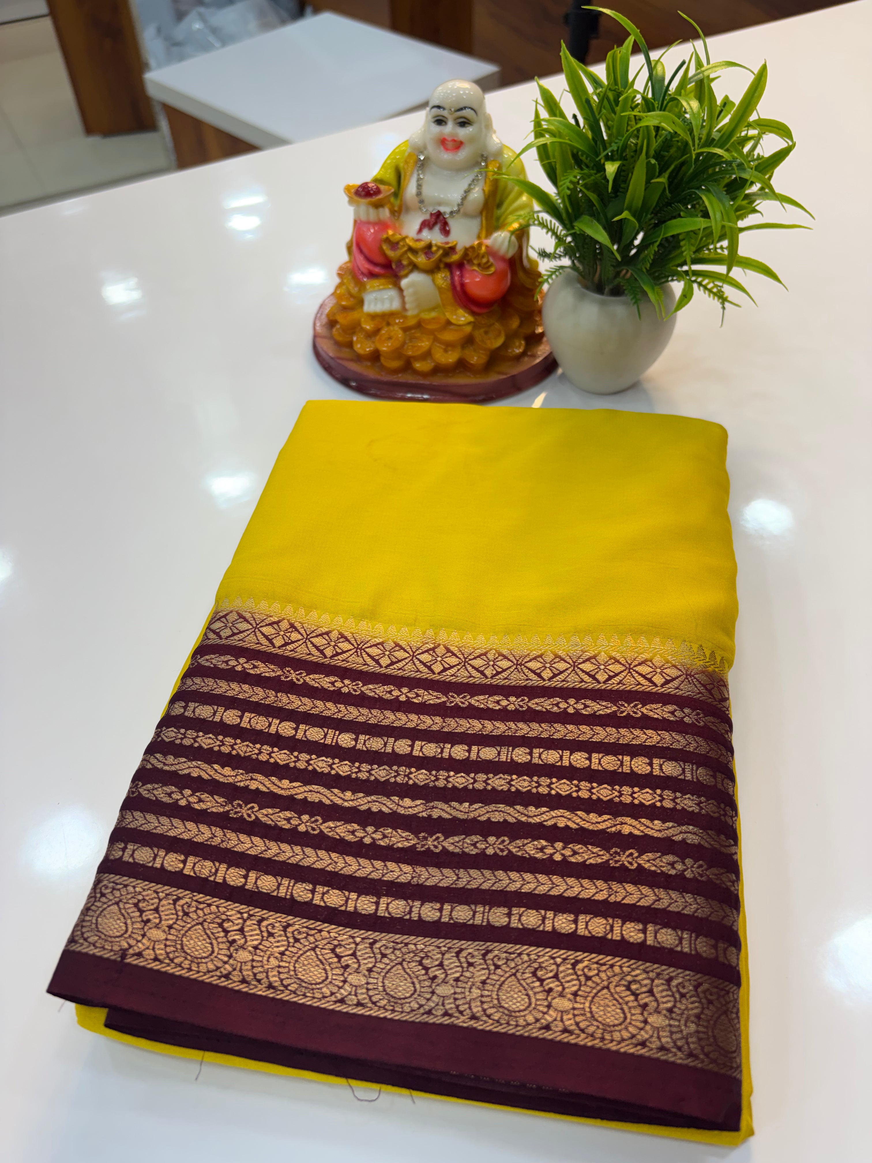 Mysore Crepe Silk Saree with Contrast Border &amp; Pallu