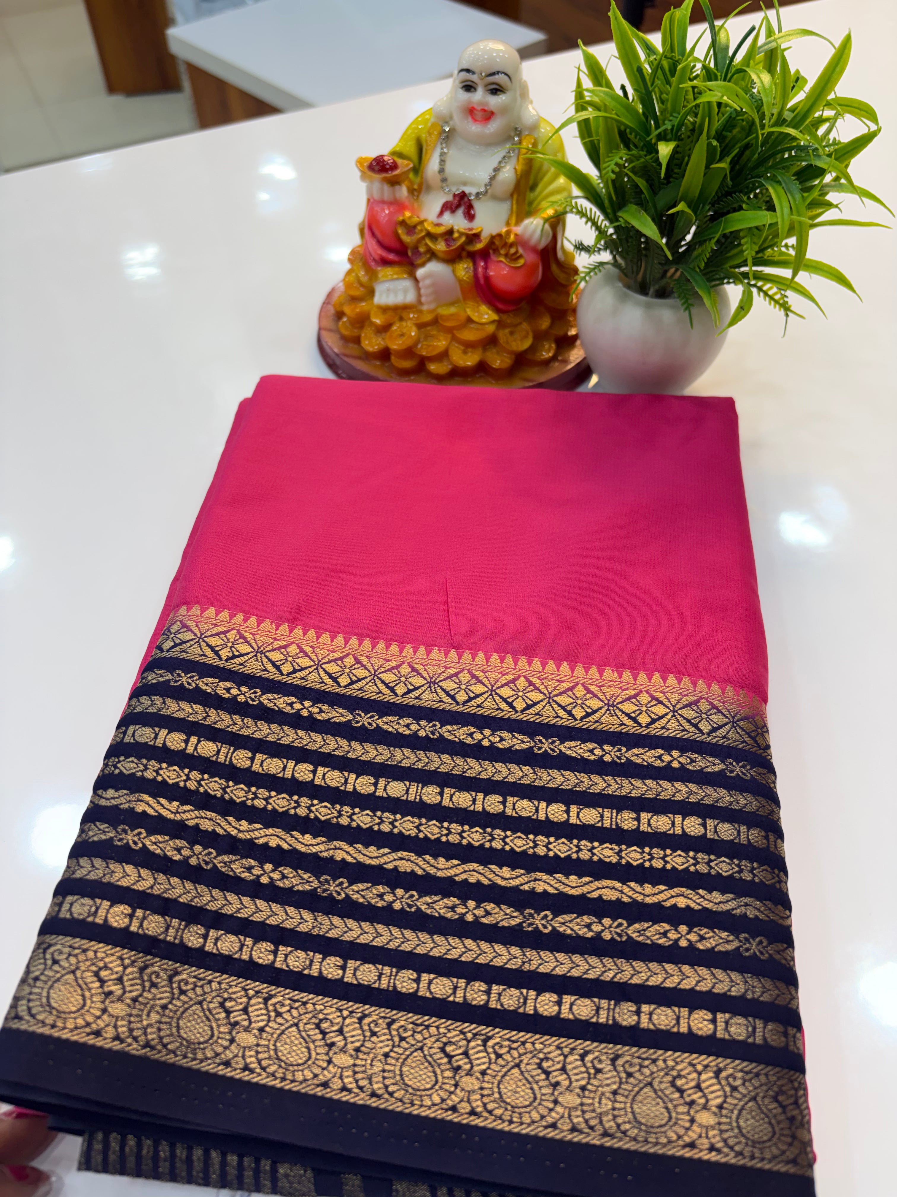 Mysore Crepe Silk Saree with Contrast Border &amp; Pallu