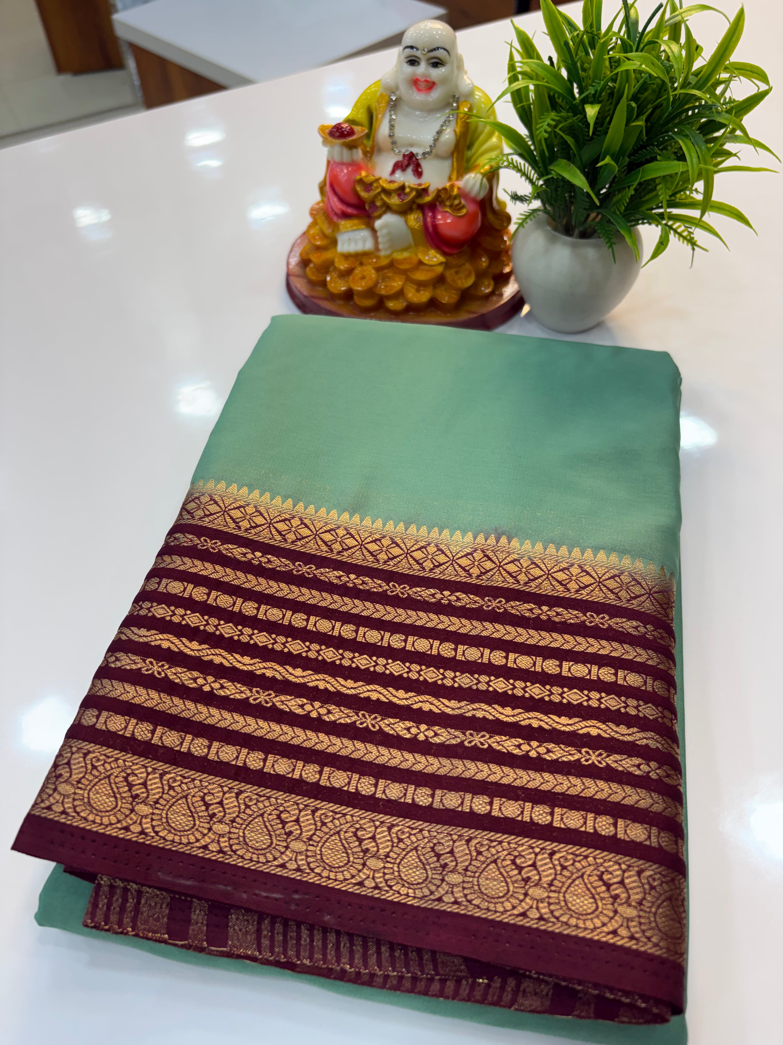 Mysore Crepe Silk Saree with Contrast Border &amp; Pallu
