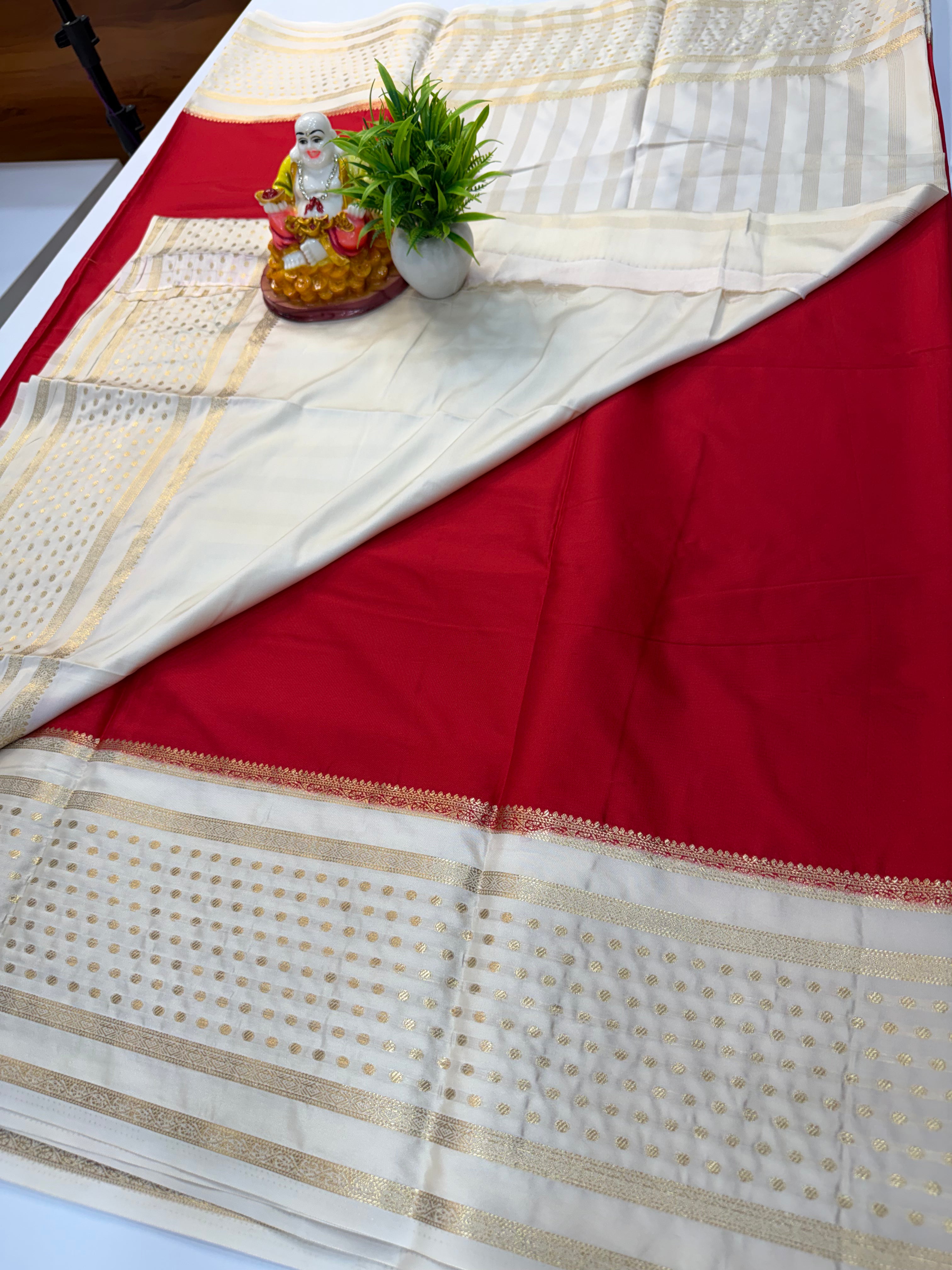 Premium Mysore Crepe Silk Saree with Elegant Bindhi Border