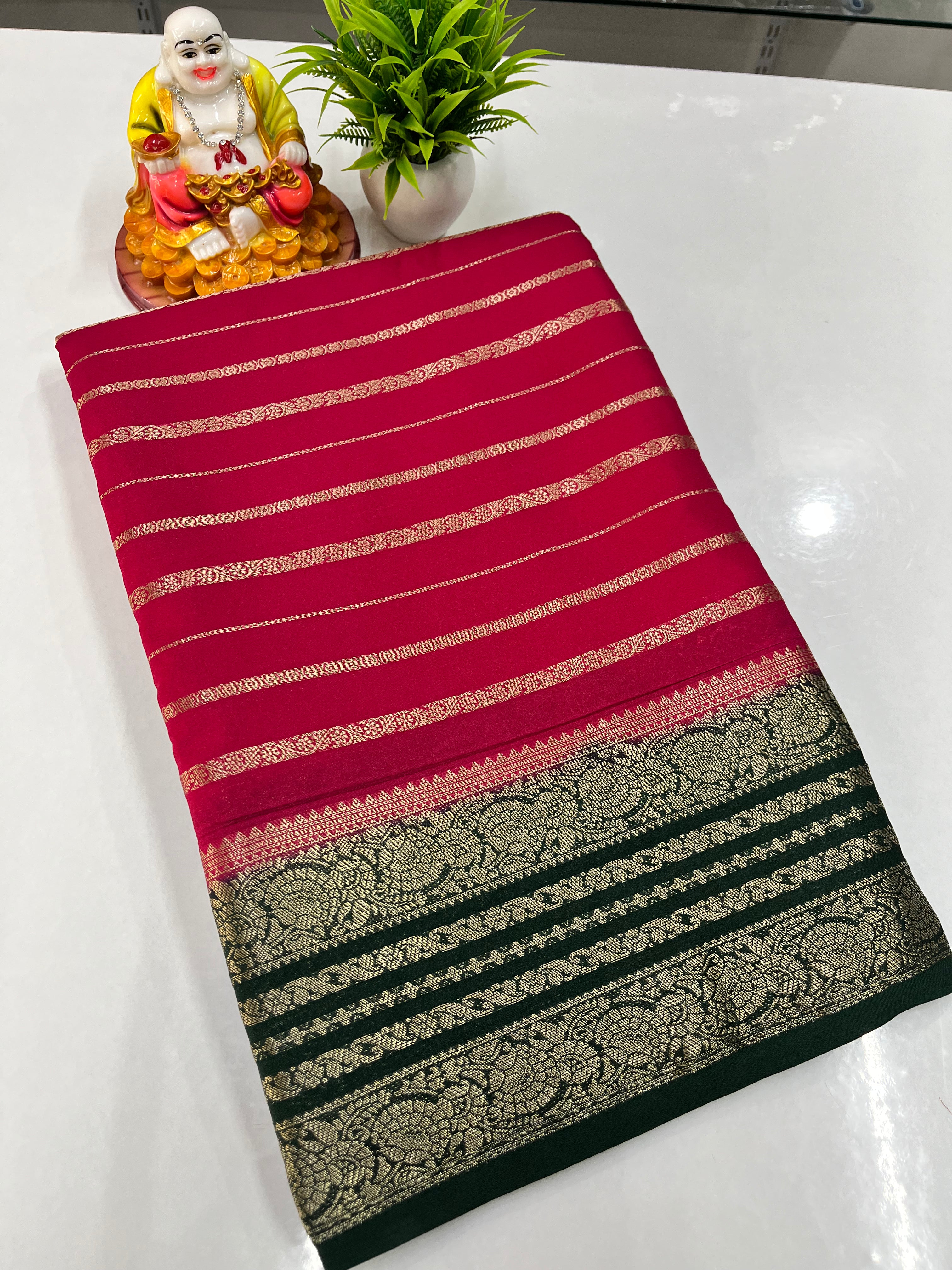 Semi Crepe Saree with Stripes and Beautiful Colors – Padmavathi Silks and Sarees