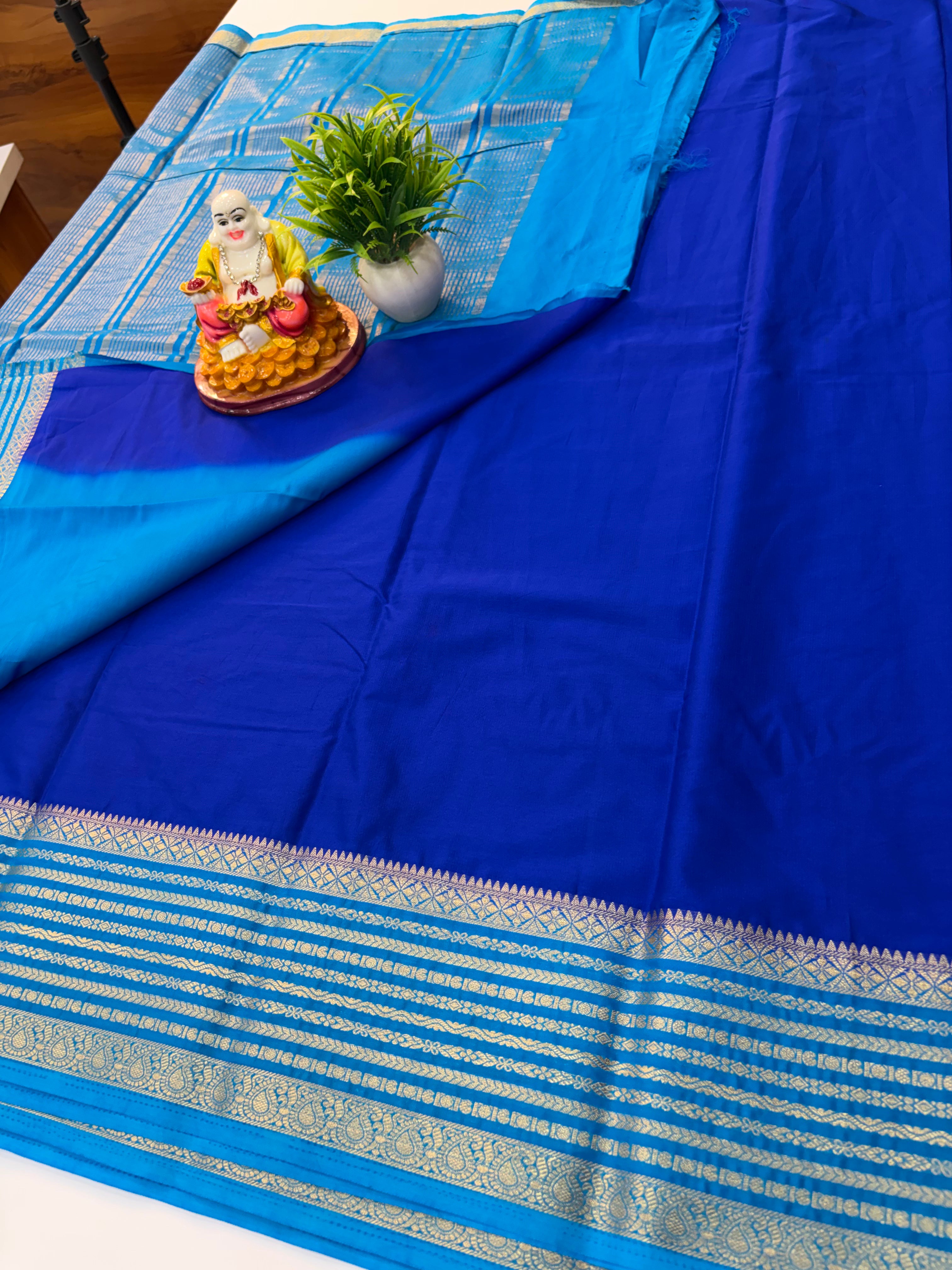 Mysore Crepe Silk Saree with Contrast Border &amp; Pallu