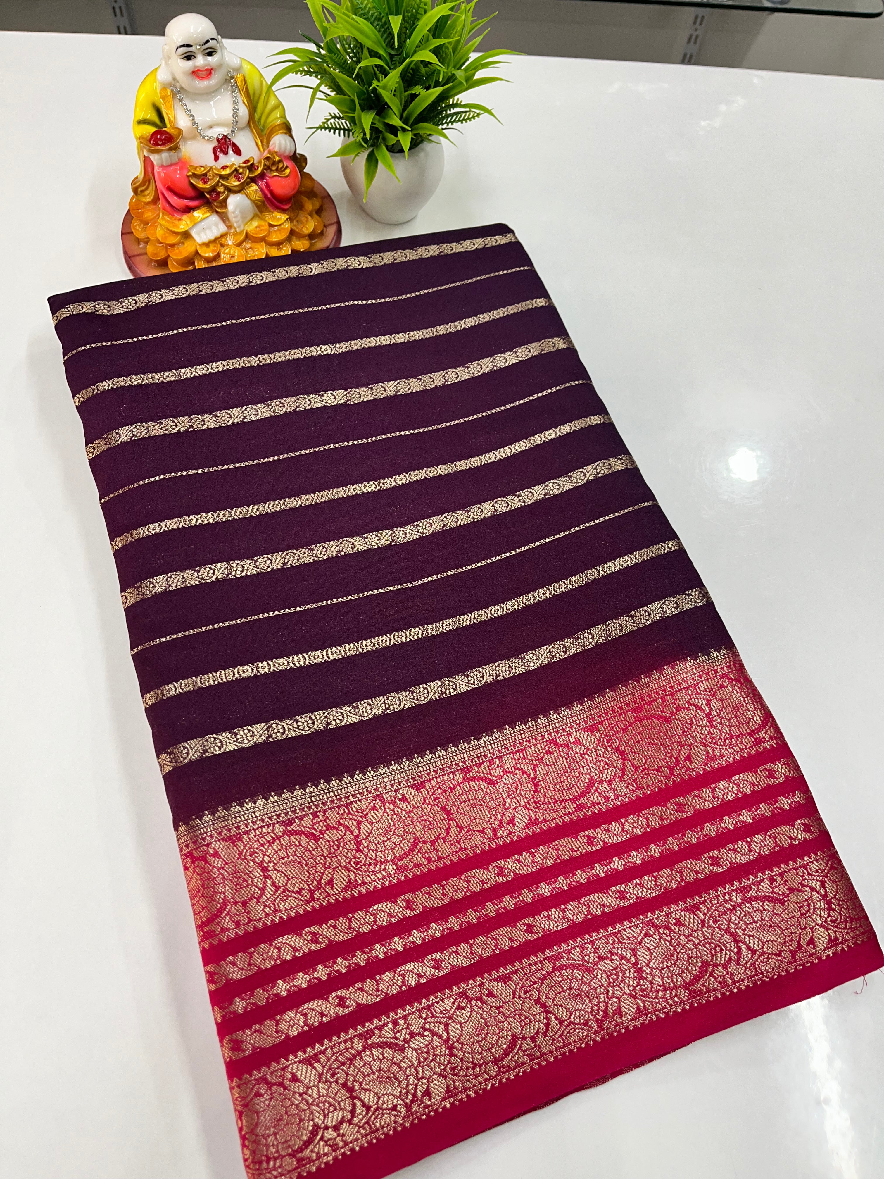 Semi Crepe Saree with Stripes and Beautiful Colors – Padmavathi Silks and Sarees