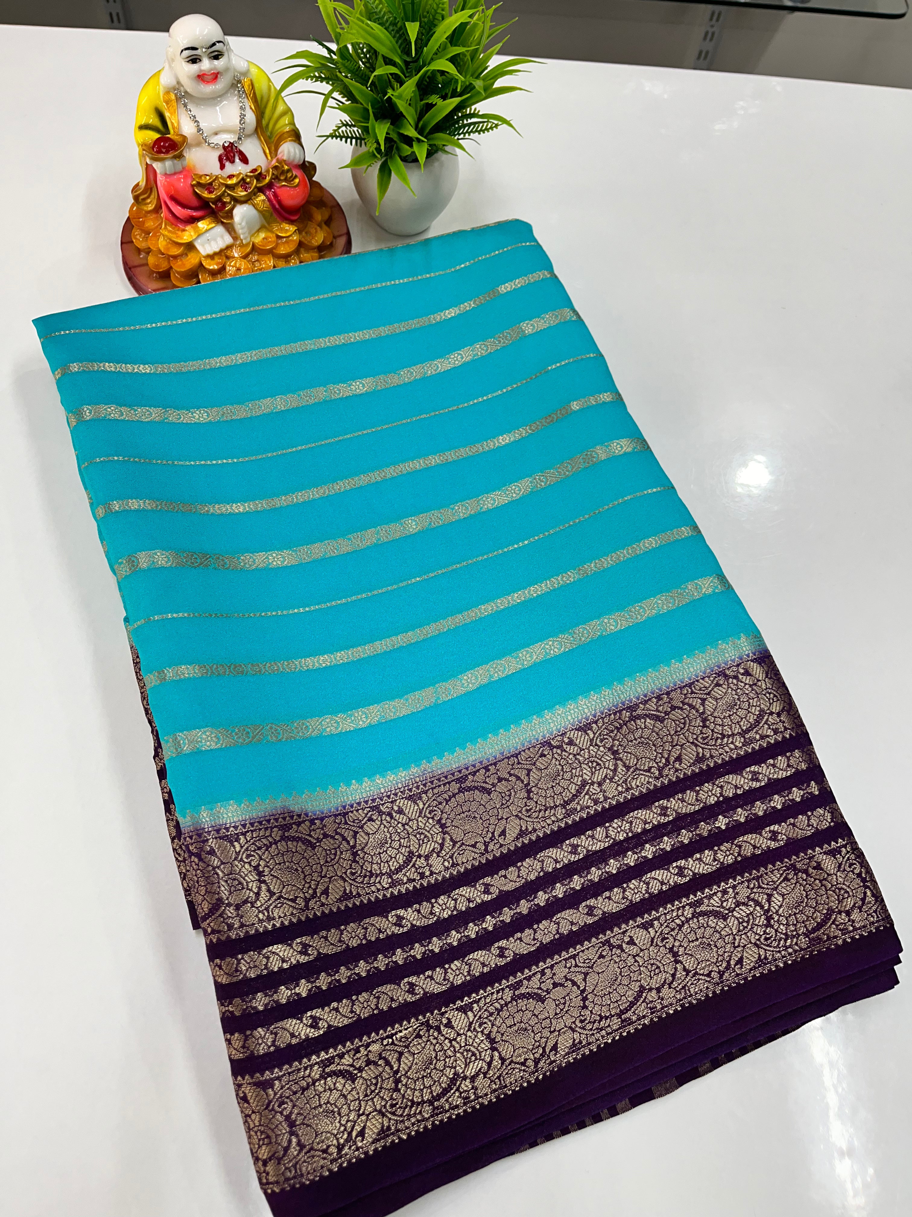 Semi Crepe Saree with Stripes and Beautiful Colors – Padmavathi Silks and Sarees