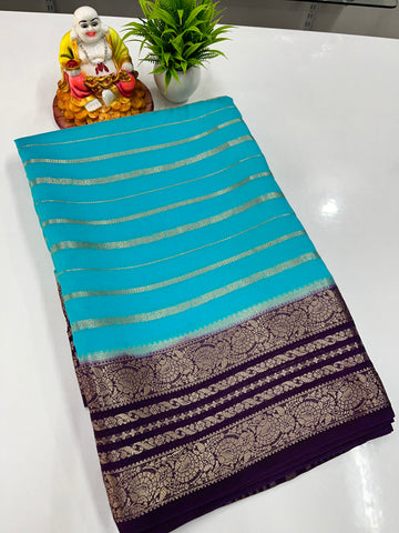Semi Crepe Saree with Stripes and Beautiful Colors – Padmavathi Silks and Sarees