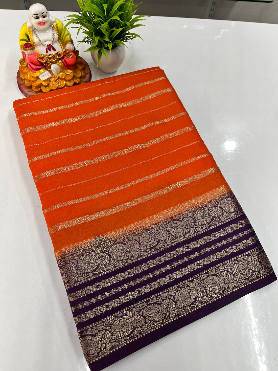 Semi Crepe Saree with Stripes and Beautiful Colors – Padmavathi Silks and Sarees