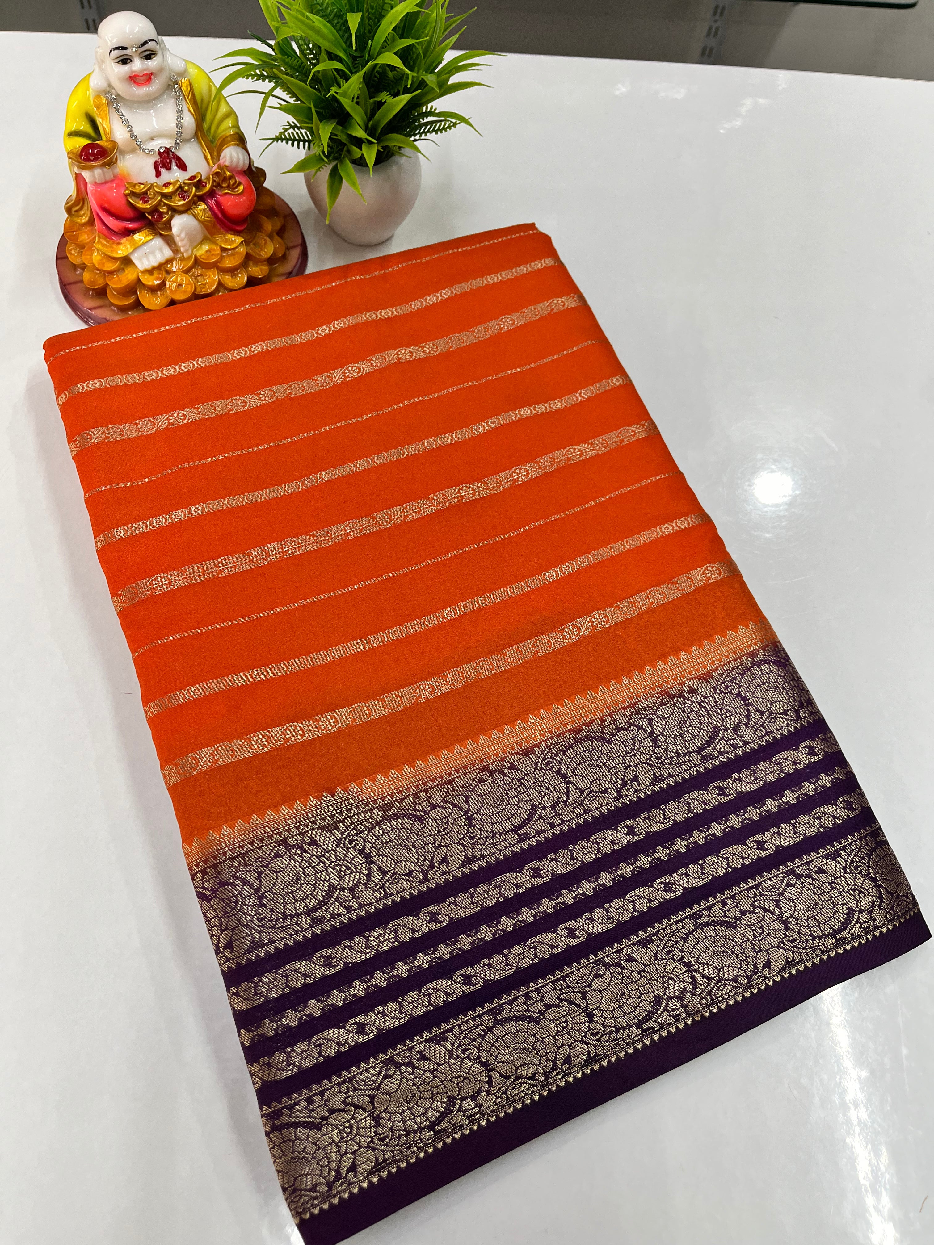 Semi Crepe Saree with Stripes and Beautiful Colors – Padmavathi Silks and Sarees