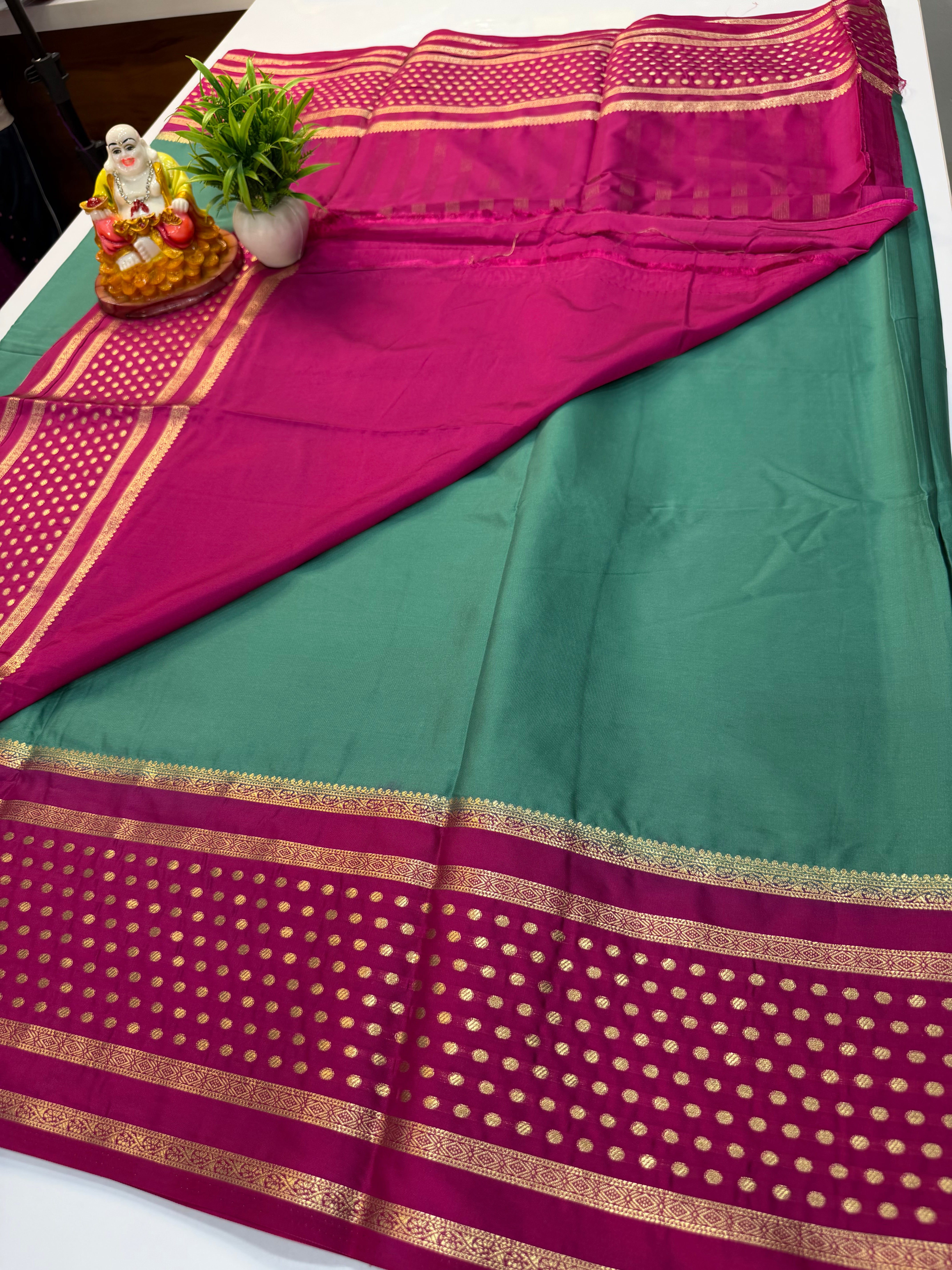 Premium Mysore Crepe Silk Saree with Elegant Bindhi Border