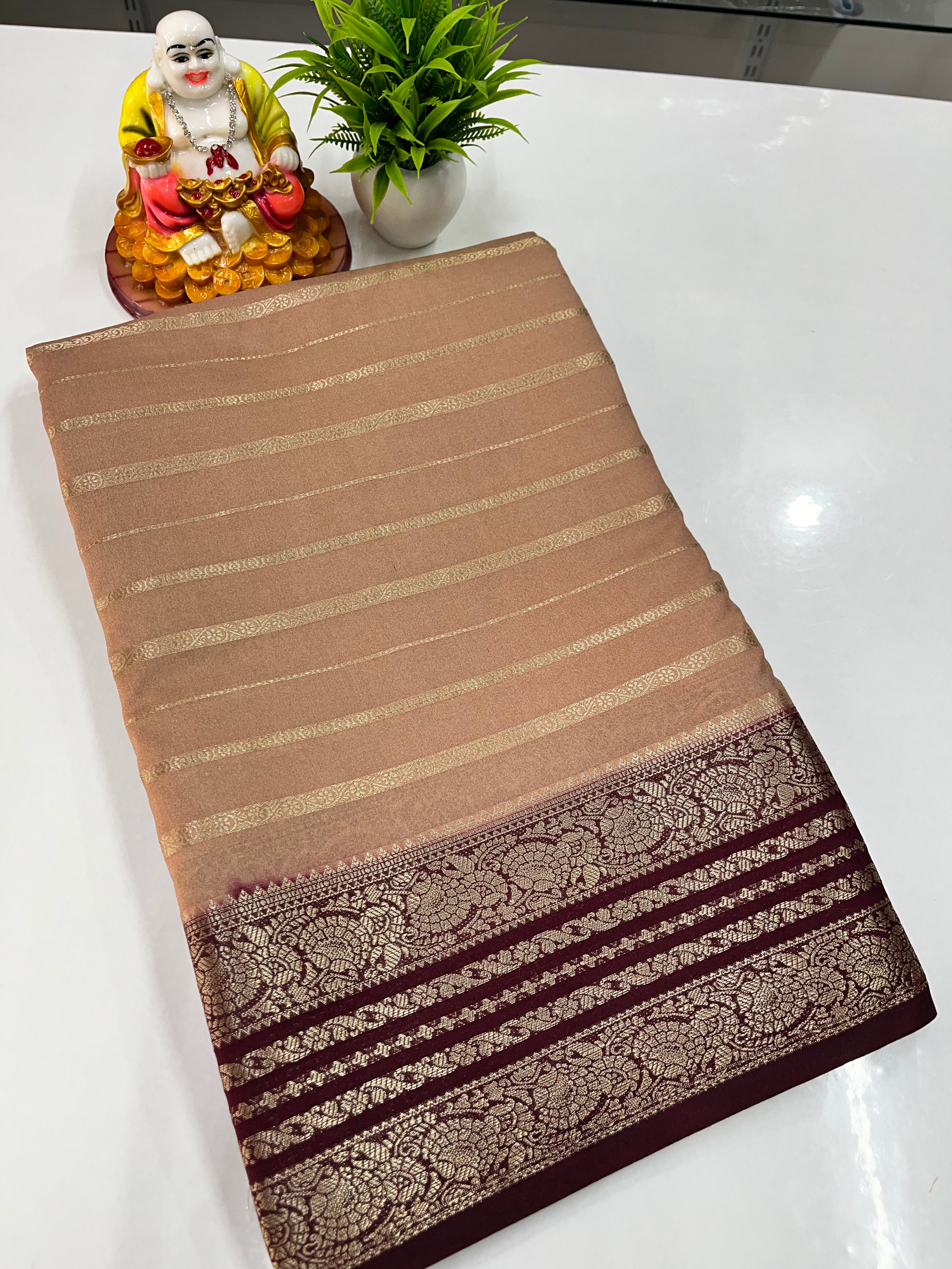 Semi Crepe Saree with Stripes and Beautiful Colors – Padmavathi Silks and Sarees