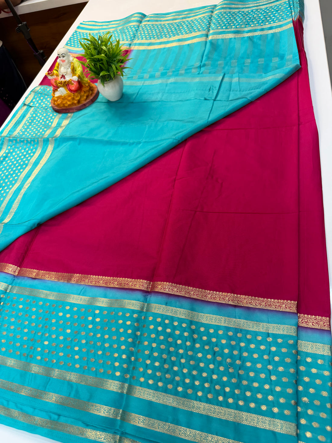 Premium Mysore Crepe Silk Saree with Elegant Bindhi Border