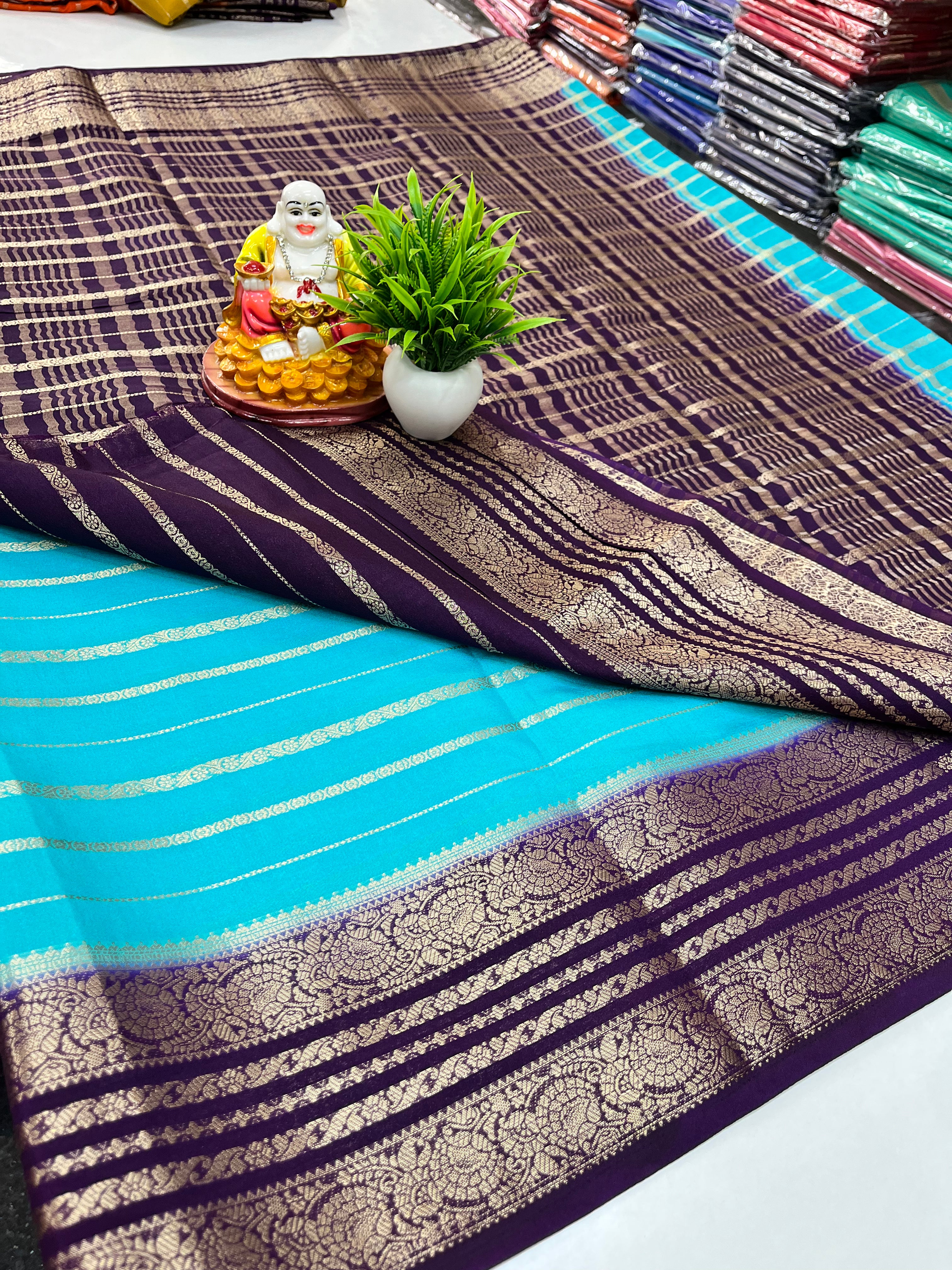 Semi Crepe Saree with Stripes and Beautiful Colors – Padmavathi Silks and Sarees