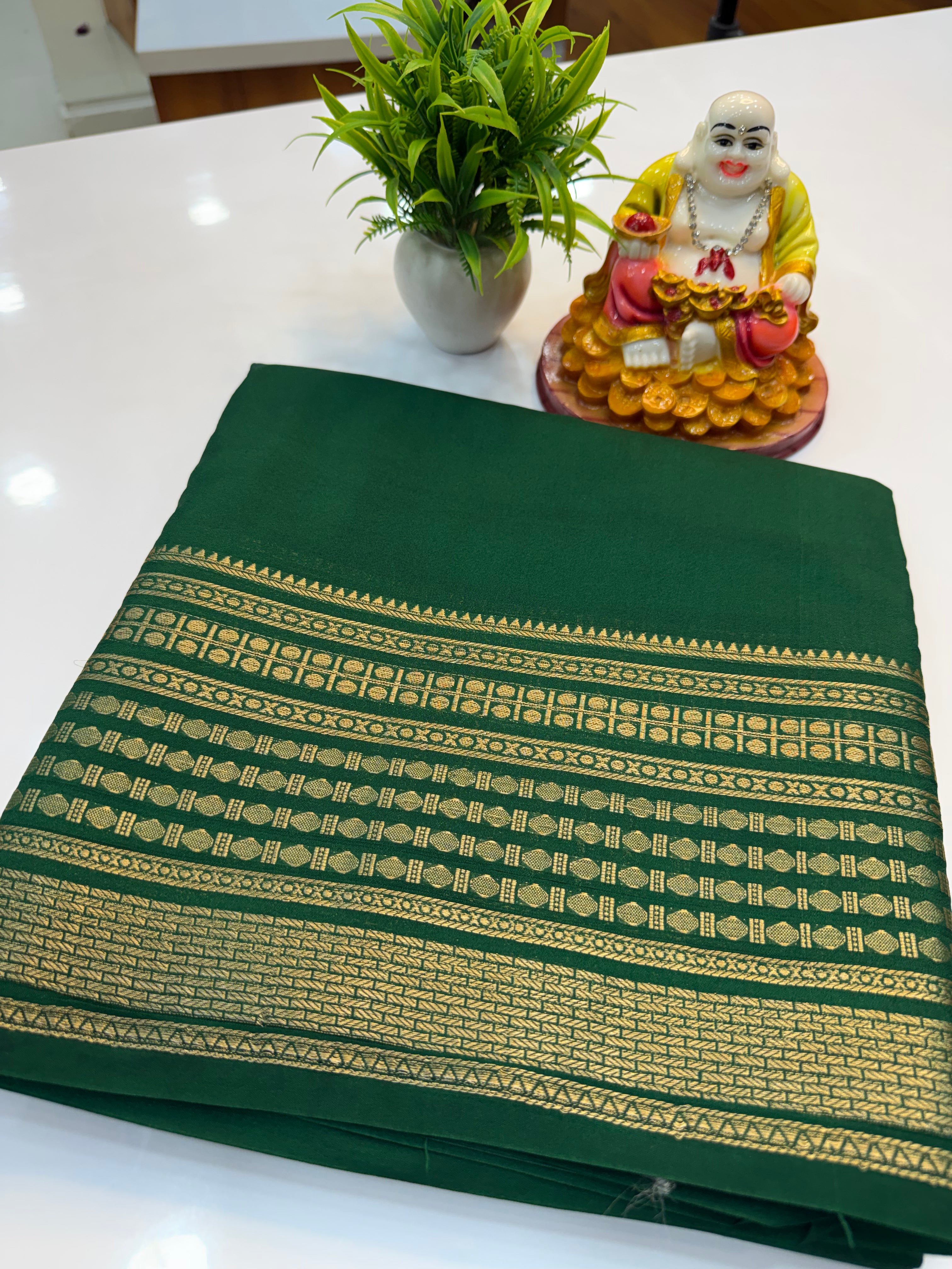 Mysore Crepe Silk Saree with Rudrakshi Border – Timeless Grace in Every Drape