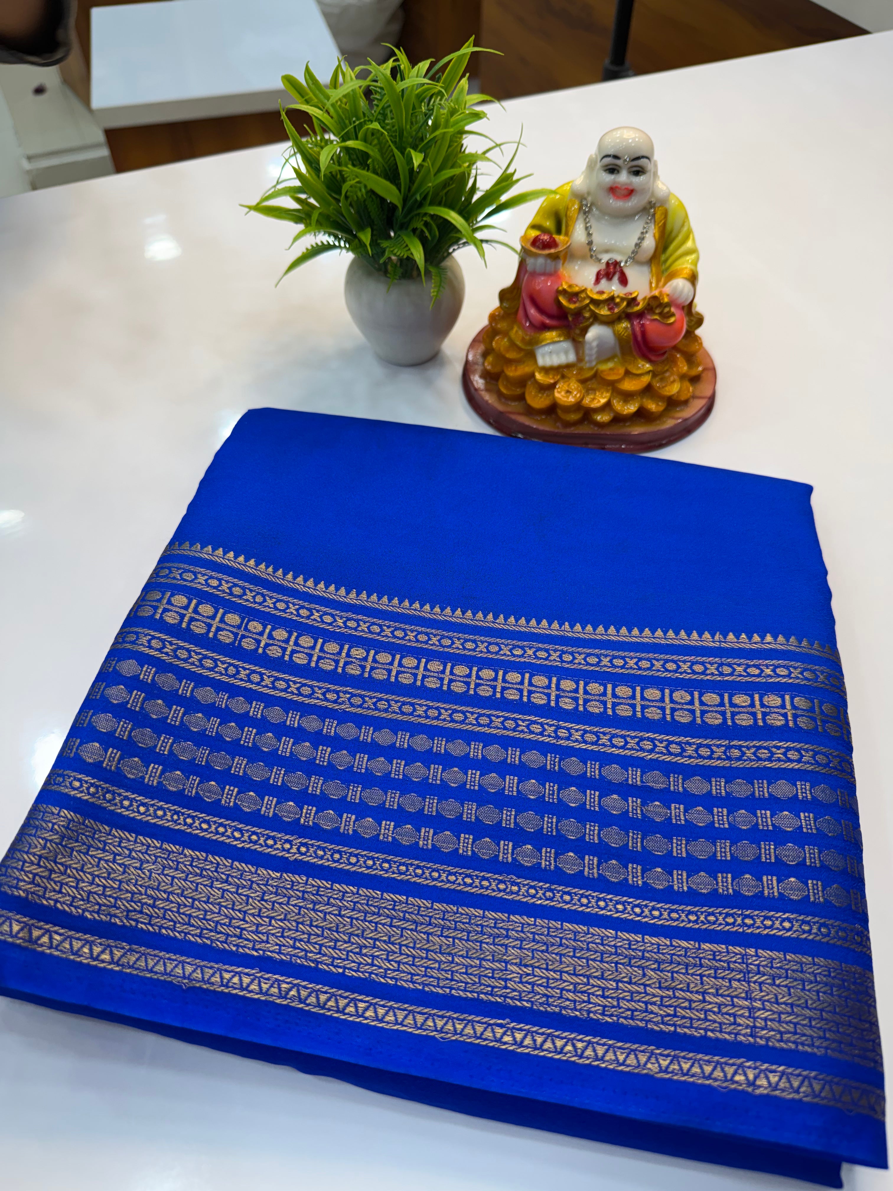 Mysore Crepe Silk Saree with Rudrakshi Border – Timeless Grace in Every Drape