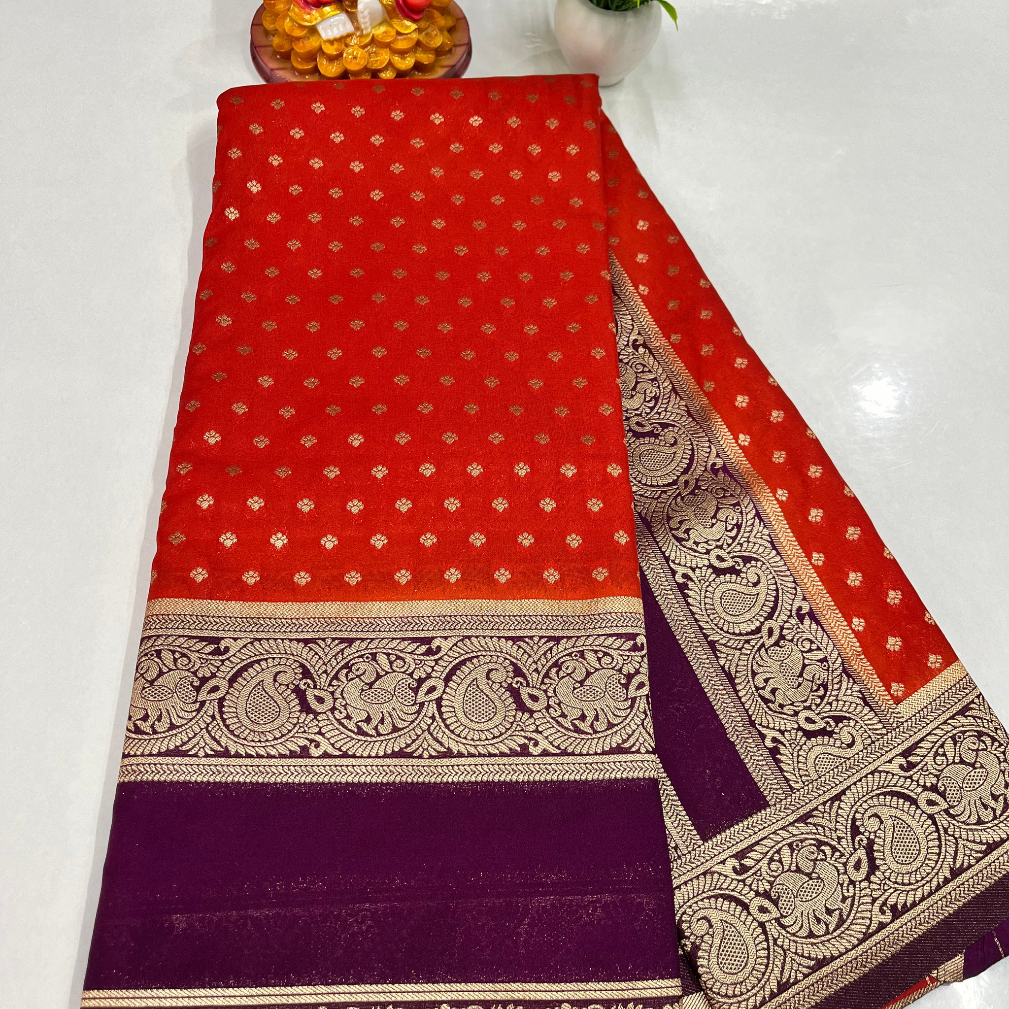 Premium Georgette Saree with Elegant Peacock Design – Padmavathi Silks and Sarees