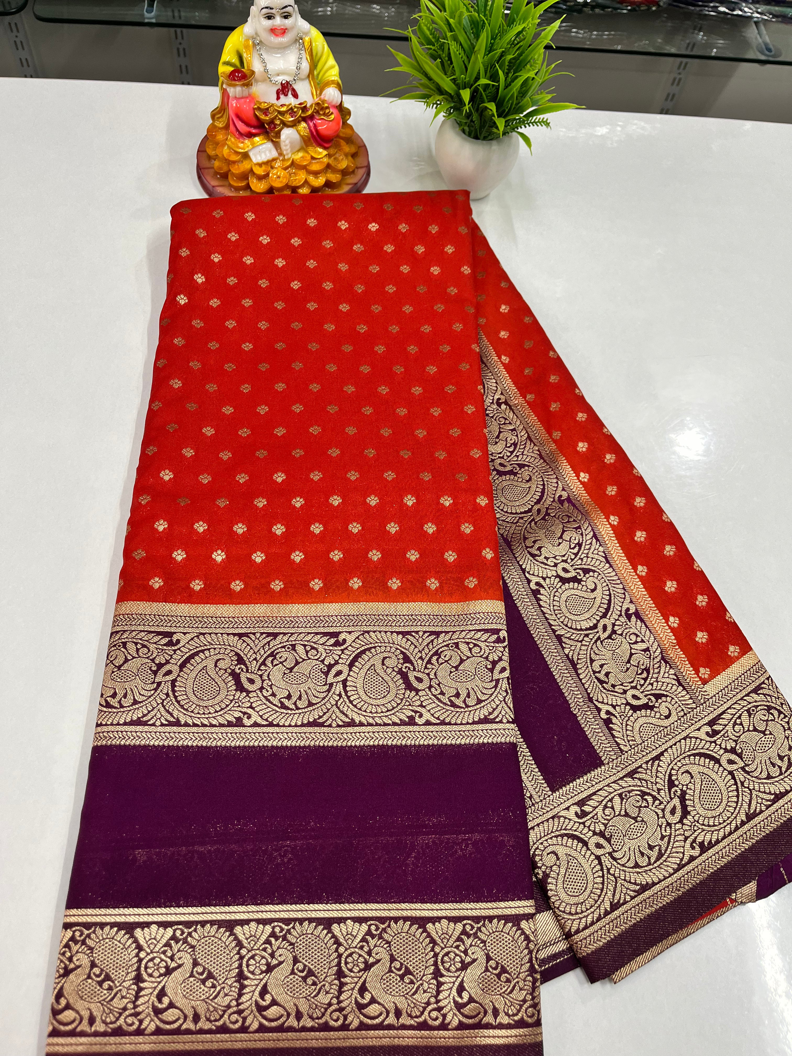 Premium Georgette Saree with Elegant Peacock Design – Padmavathi Silks and Sarees
