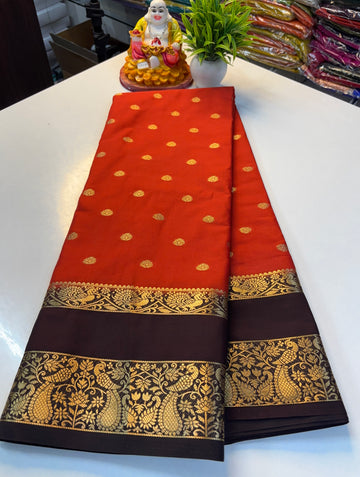 Premium Mysore Crepe Silk Saree with Buttas & Peacock Bentex Border