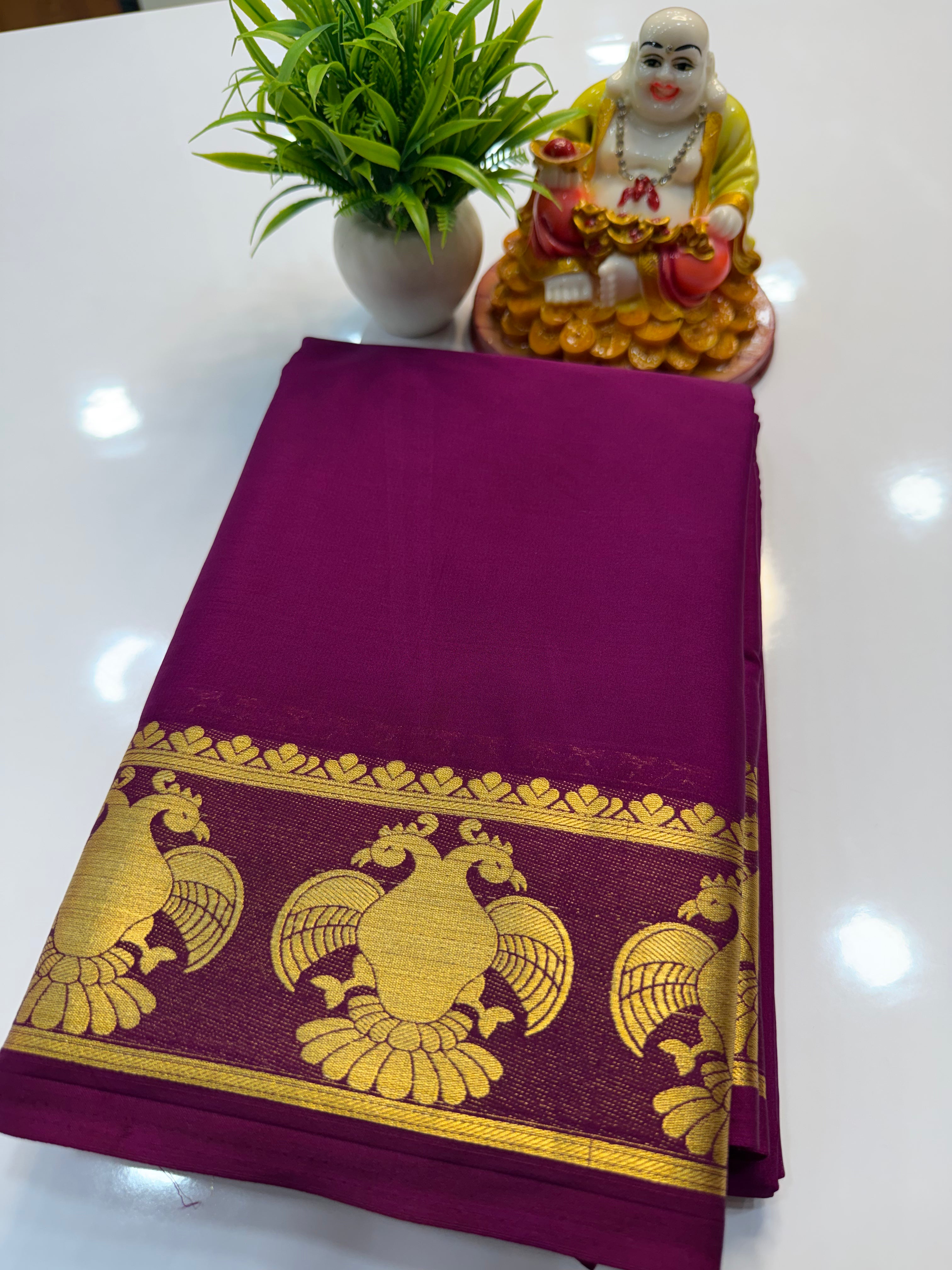 Mysore Crepe Silk Saree with Gandaberunda Design & Chit Pallu