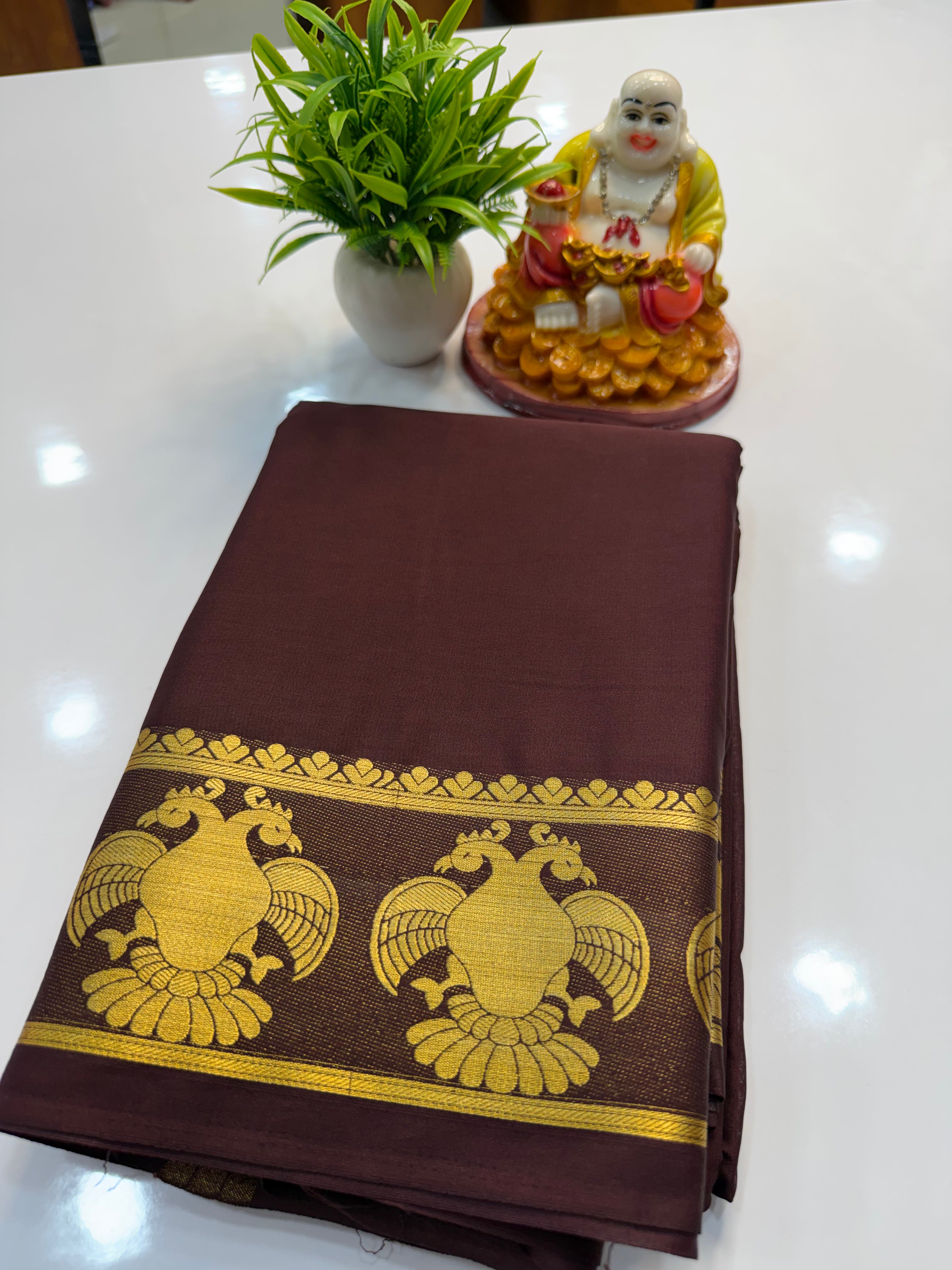 Mysore Crepe Silk Saree with Gandaberunda Design & Chit Pallu