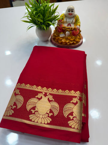 Mysore Crepe Silk Saree with Gandaberunda Design & Chit Pallu
