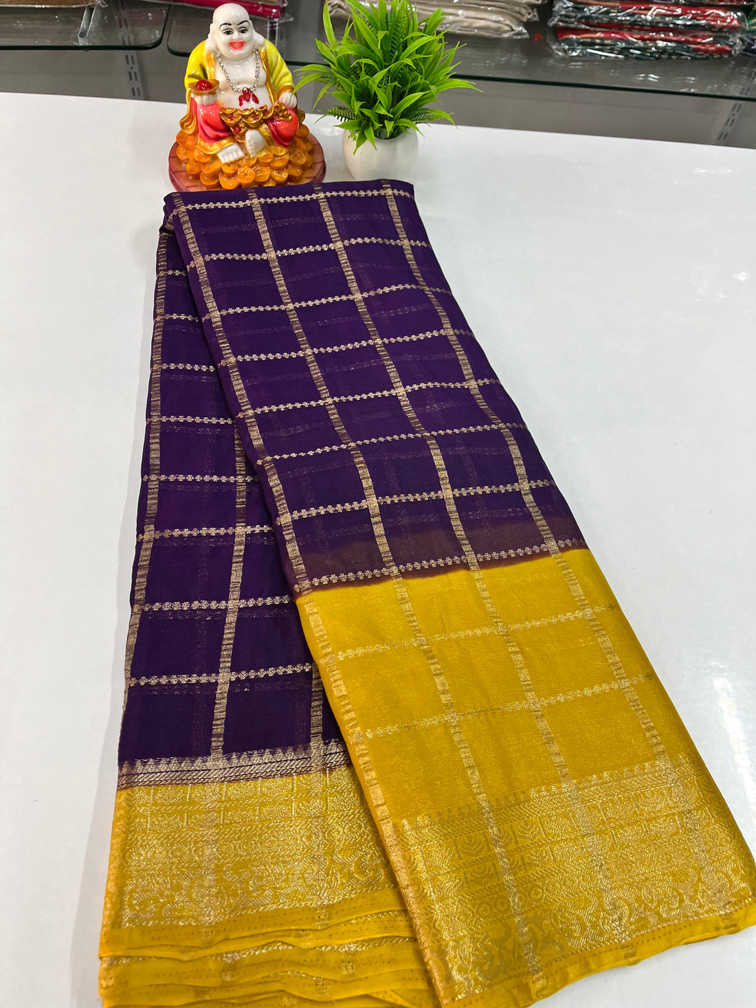 Elegant Chiffon Saree with Checks | Made from Padmavathi Silks and Sarees