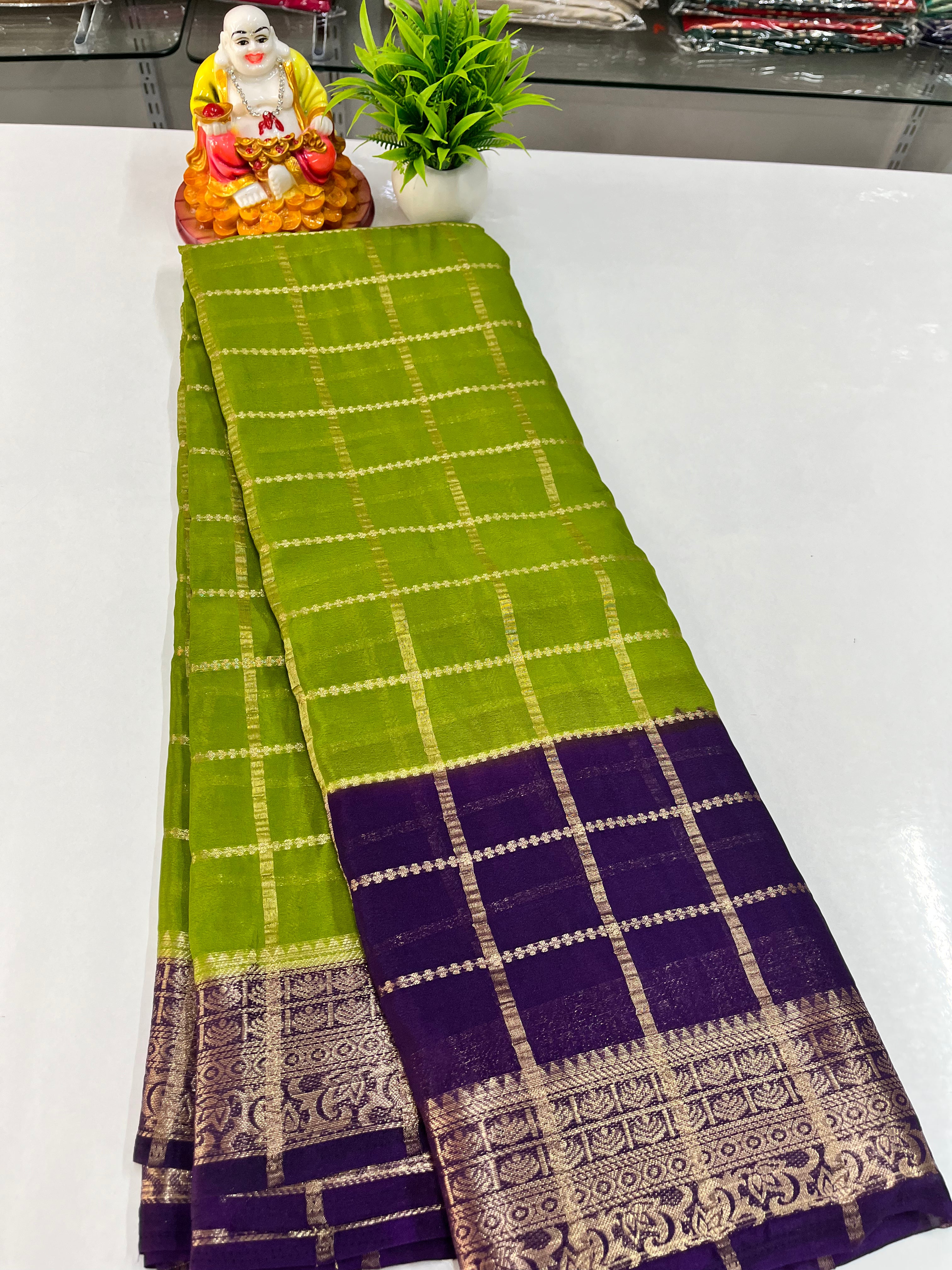 Elegant Chiffon Saree with Checks | Made from Padmavathi Silks and Sarees