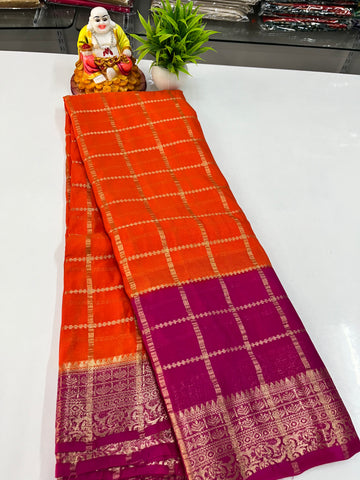 Elegant Chiffon Saree with Checks | Made from Padmavathi Silks and Sarees