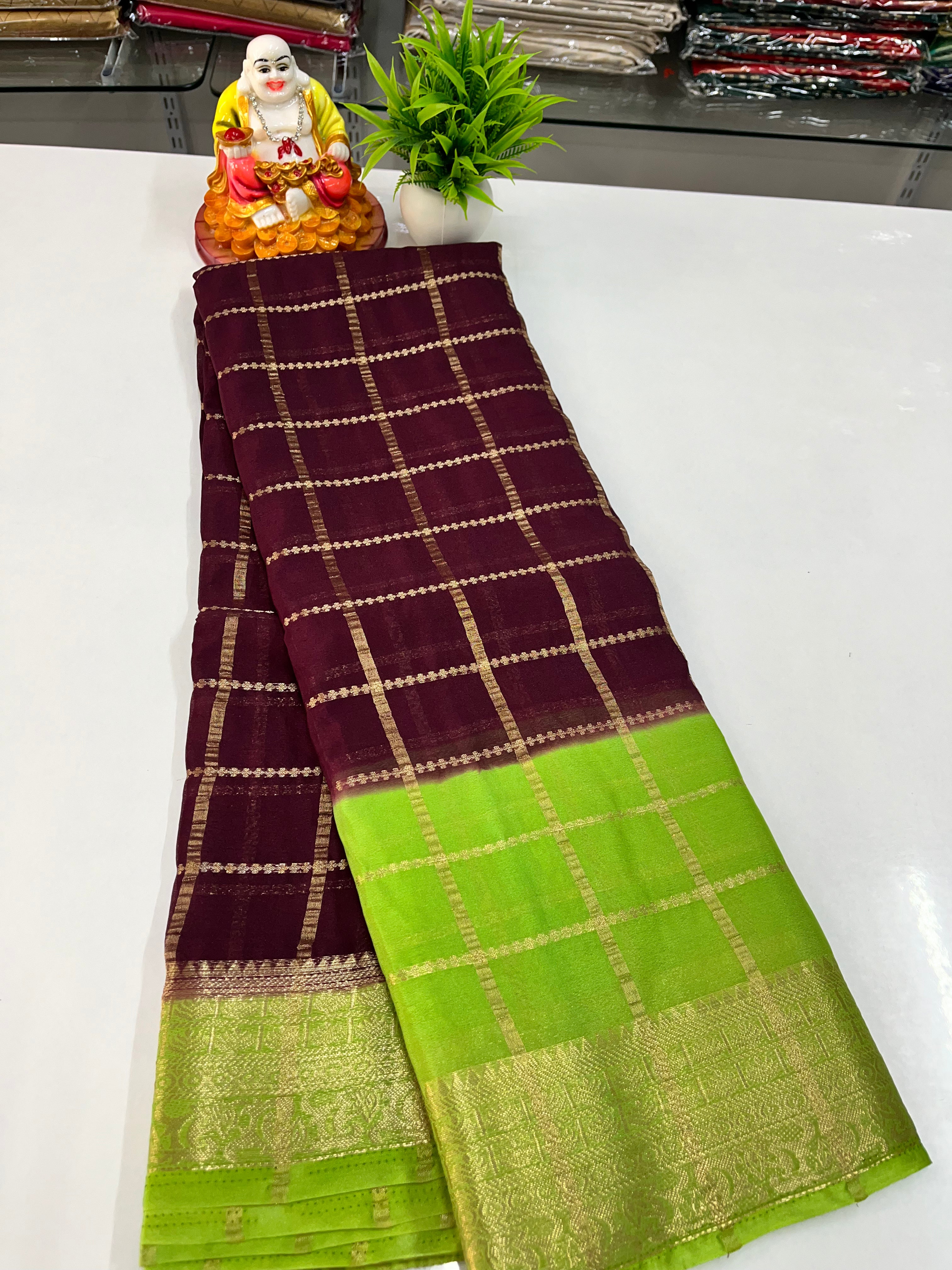 Elegant Chiffon Saree with Checks | Made from Padmavathi Silks and Sarees