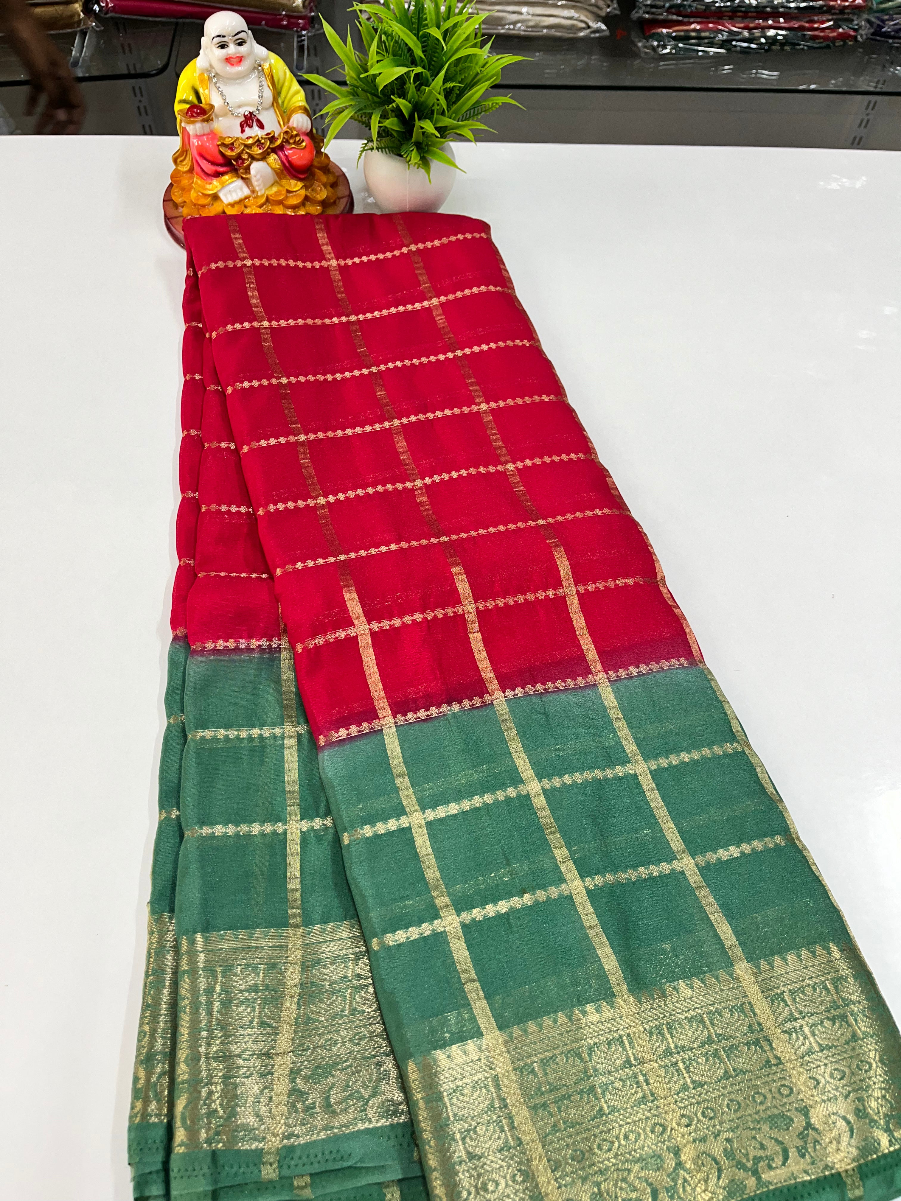 Elegant Chiffon Saree with Checks | Made from Padmavathi Silks and Sarees