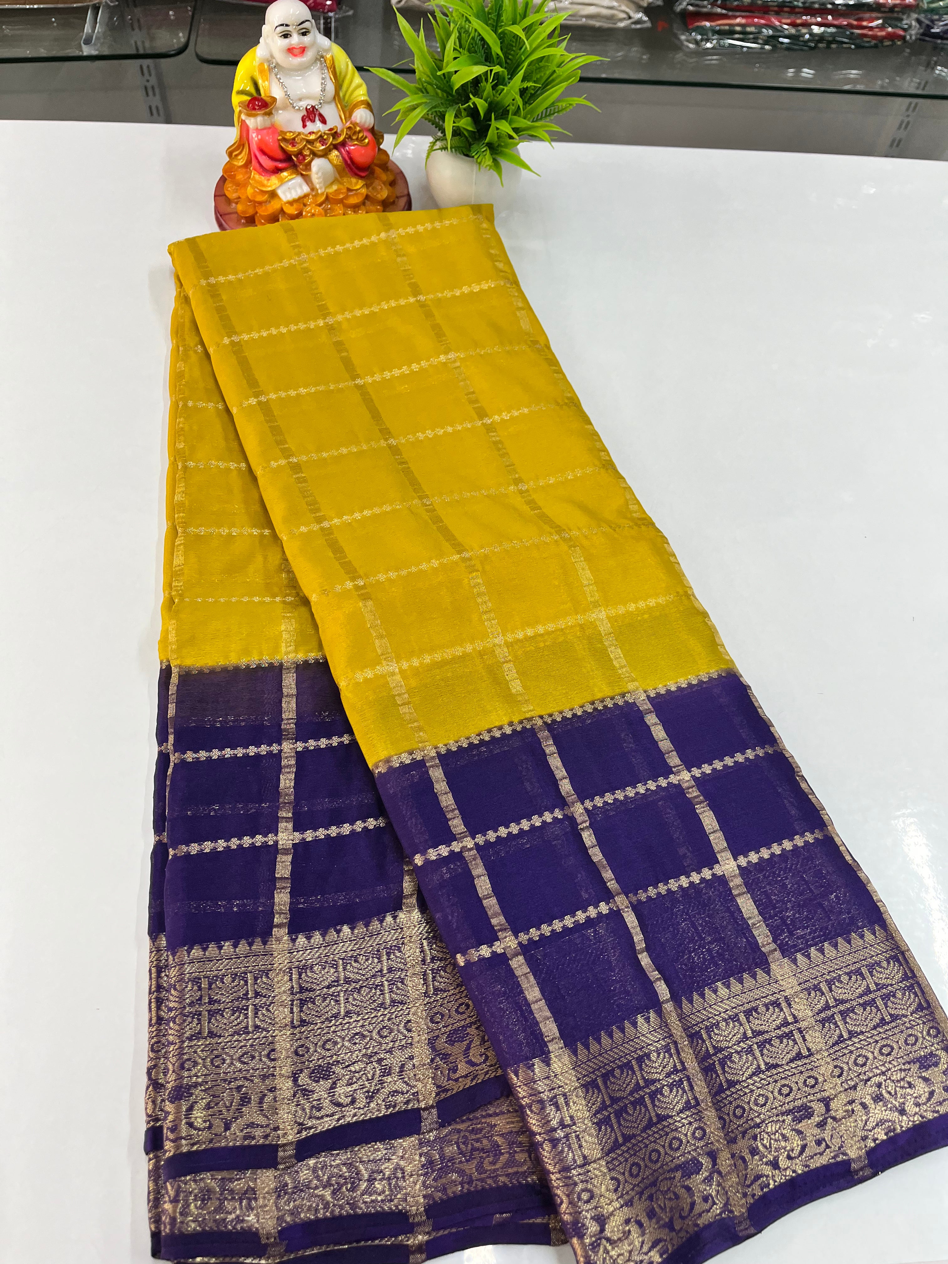 Elegant Chiffon Saree with Checks | Made from Padmavathi Silks and Sarees