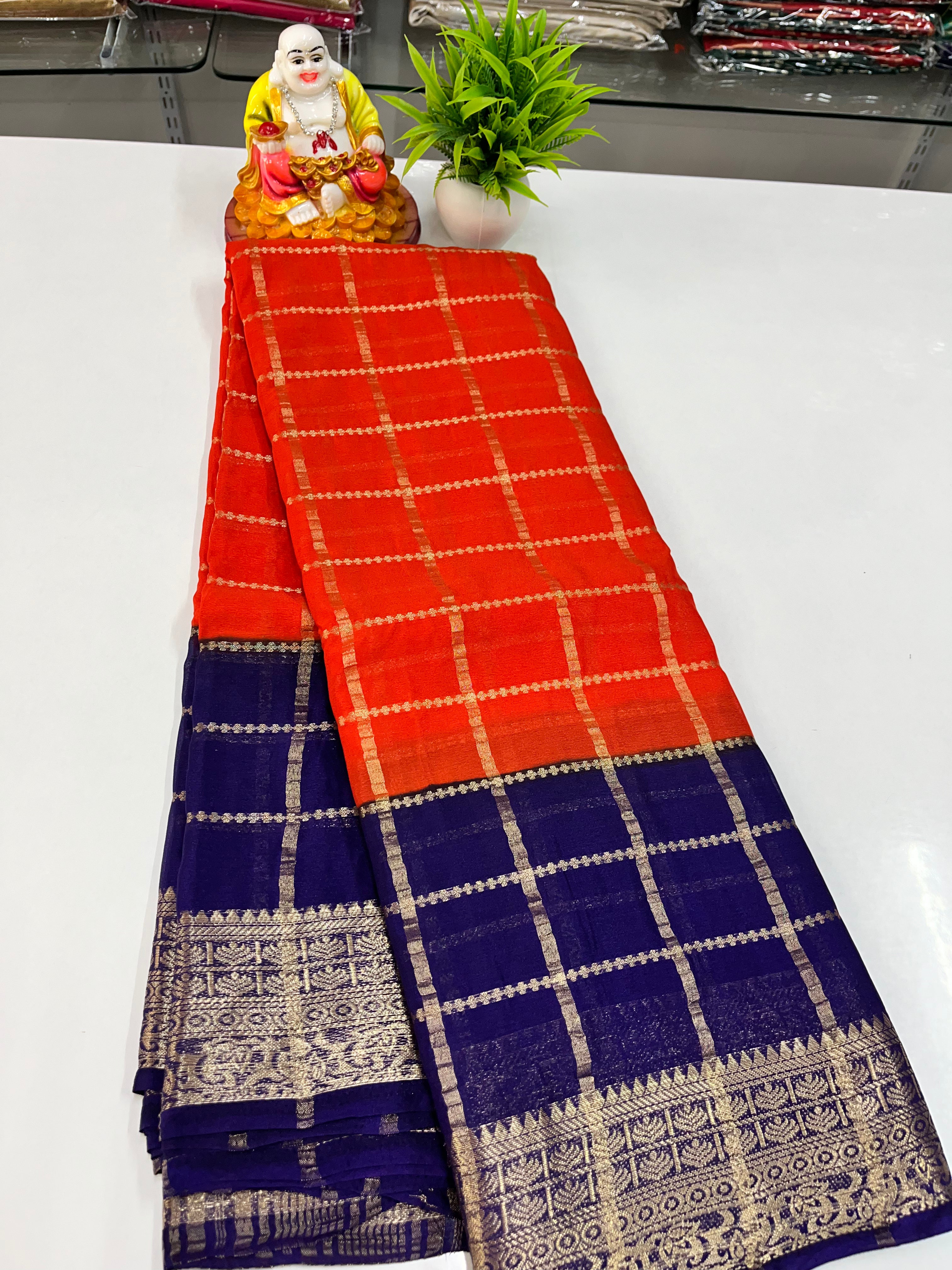 Elegant Chiffon Saree with Checks | Made from Padmavathi Silks and Sarees