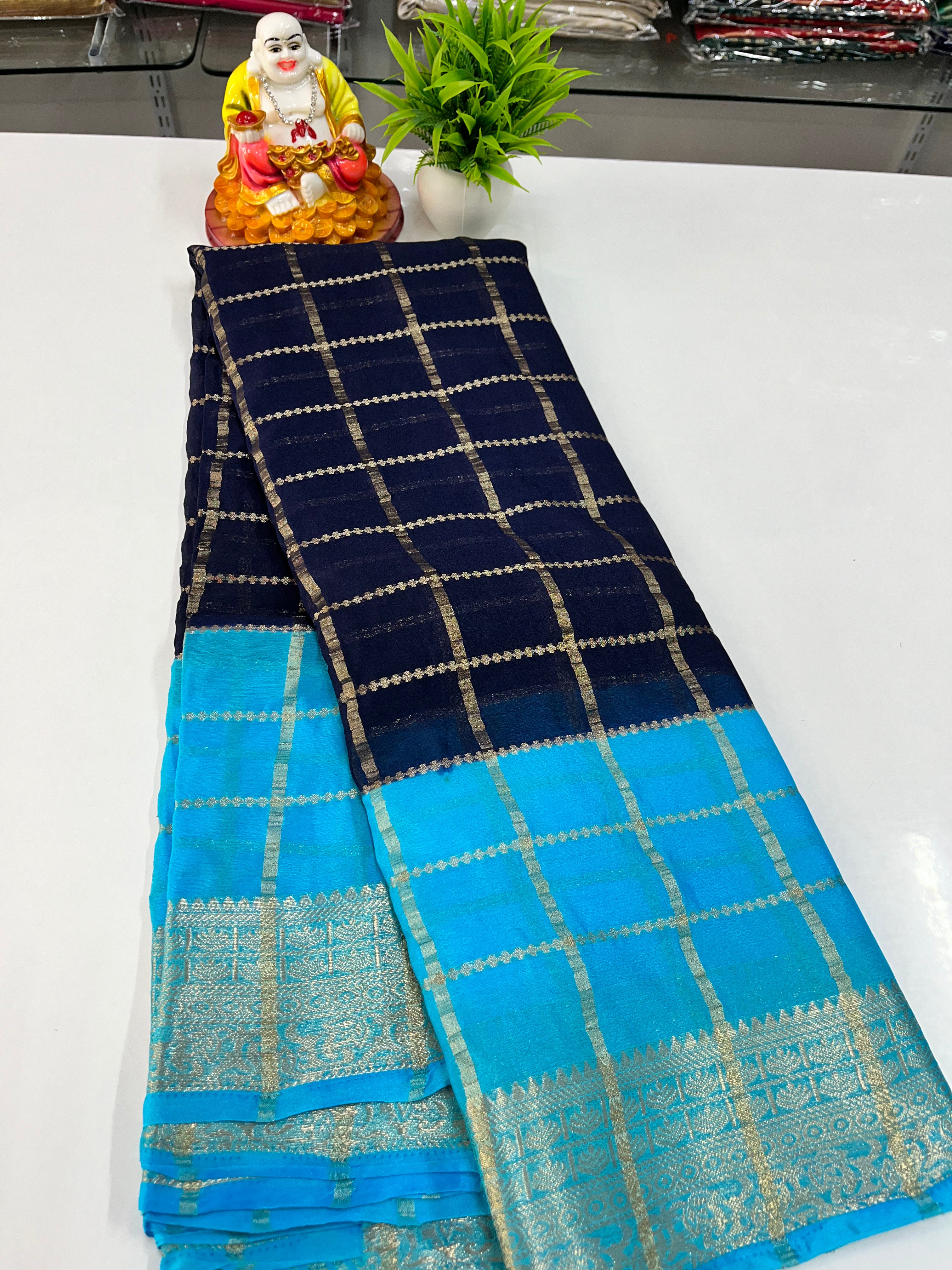 Elegant Chiffon Saree with Checks | Made from Padmavathi Silks and Sarees